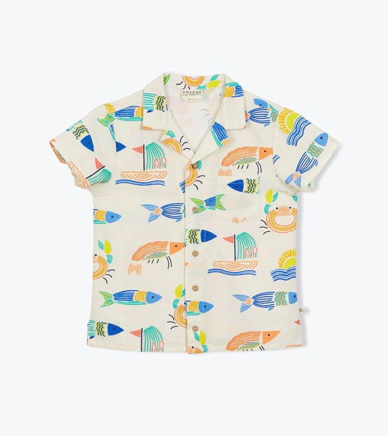 Freddie Shirt in Ocean Print by Arsene et les Pipelettes | Stylish Men's Casual Button-Up Shirt | Perfect for Beach Vacation, Summer Outings & Relaxed Style
