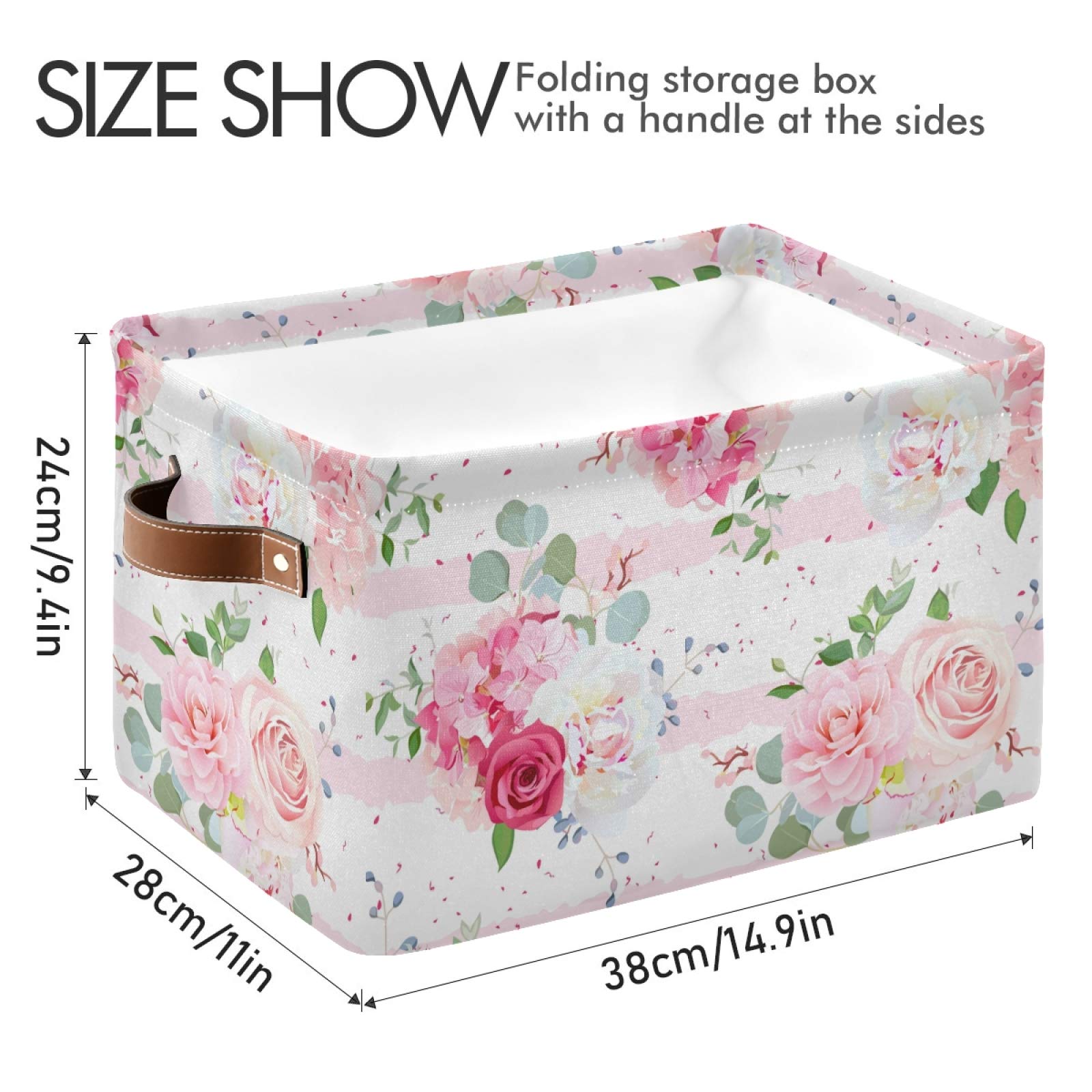 Pink Rose Floral Square Storage Baskets - 2 Pack Canvas Closet Organizer Bins for Home & Office - Perfect for Shelves, Bathroom, Nursery & Bedroom Organization