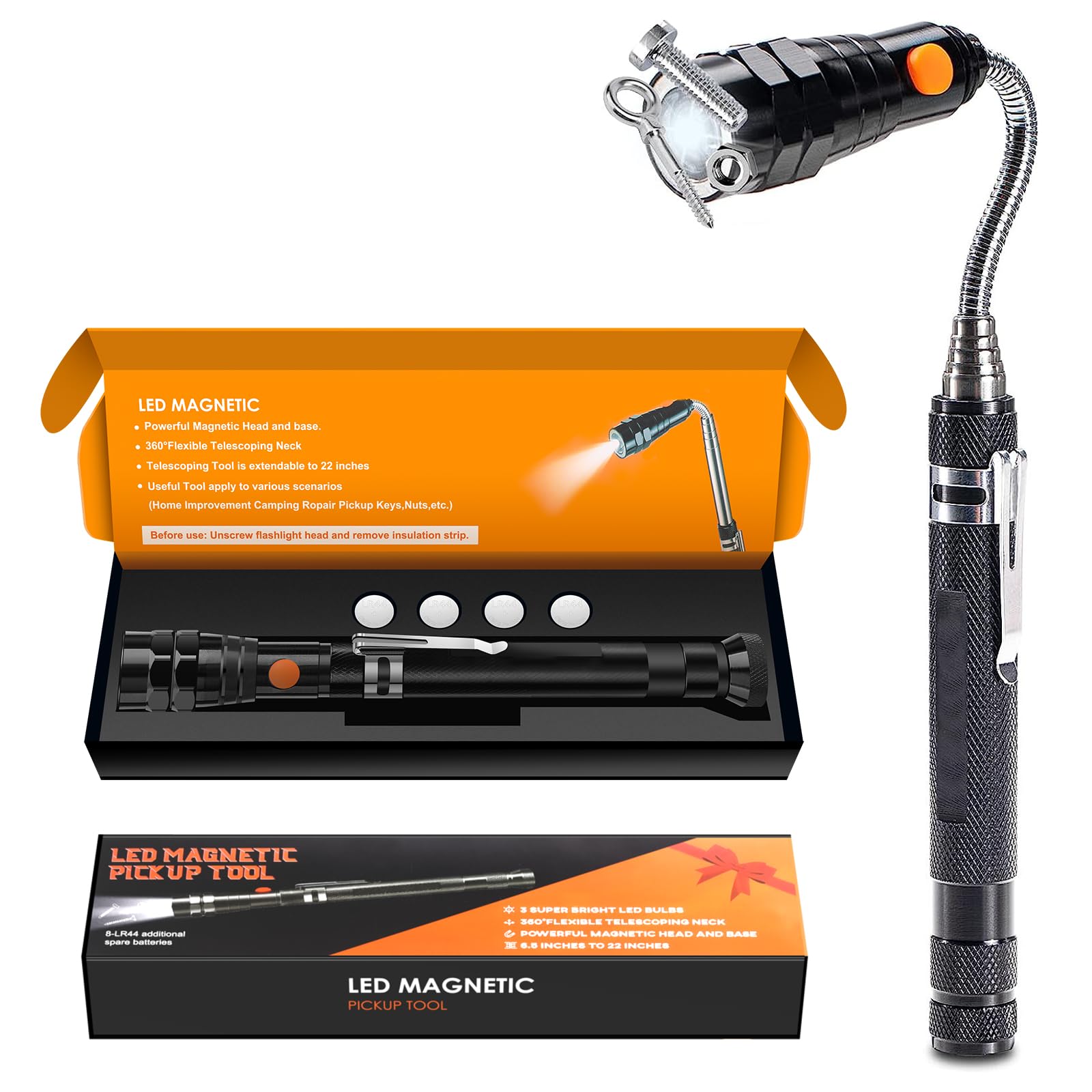 Best Magnetic Pickup Tool with Extendable 360° Rotating Telescoping Neck & Flashlight - Cool Gadget Gift for Men, Dad, Husband, Handyman - Perfect for Father's Day, Birthday, DIY Projects & Automotive Repairs