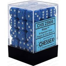 Chessex 36-Pack Water Speckled 12mm Pipped D6 Dice Set - Perfect for Dungeons & Dragons, Board Games, and Tabletop RPGs