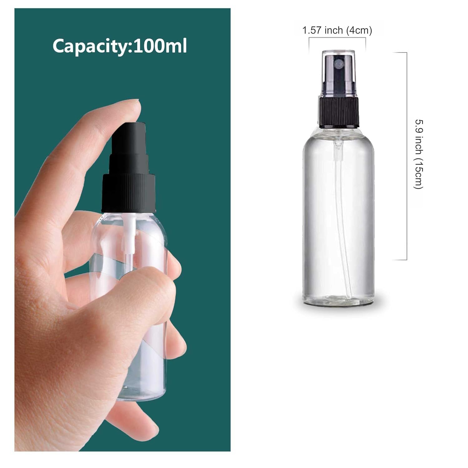 **Fine Mist Spray Bottles Set - 2 Pack 50ml & 2 Pack 100ml Clear Empty Refillable Plastic Travel Bottles for Hair, Skincare & Cleaning Solutions - Portable Mini Liquid Containers for Home, Salon & Travel**