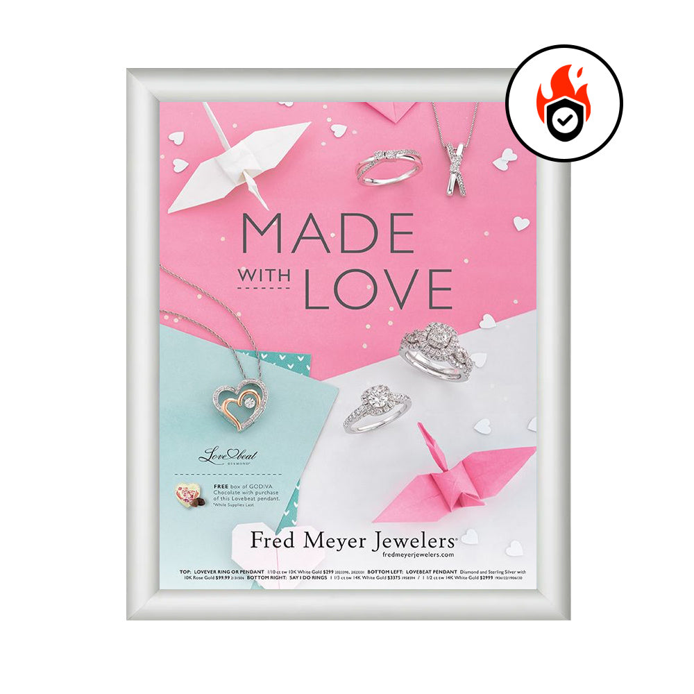 11x14 Fire Resistant Snap Frame - 1 Inch Wide Silver Metal Picture Frame for Posters, Signs & Artwork - Perfect for Offices, Schools & Retail Displays