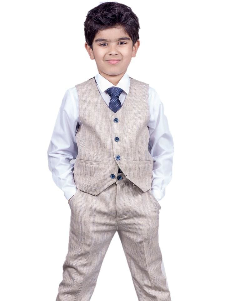 Cavani Caridi Boys 3-Piece Slim Fit Check Suit Set | Formal Blazer, Vest & Pants | Perfect for Weddings, School Events & Special Occasions