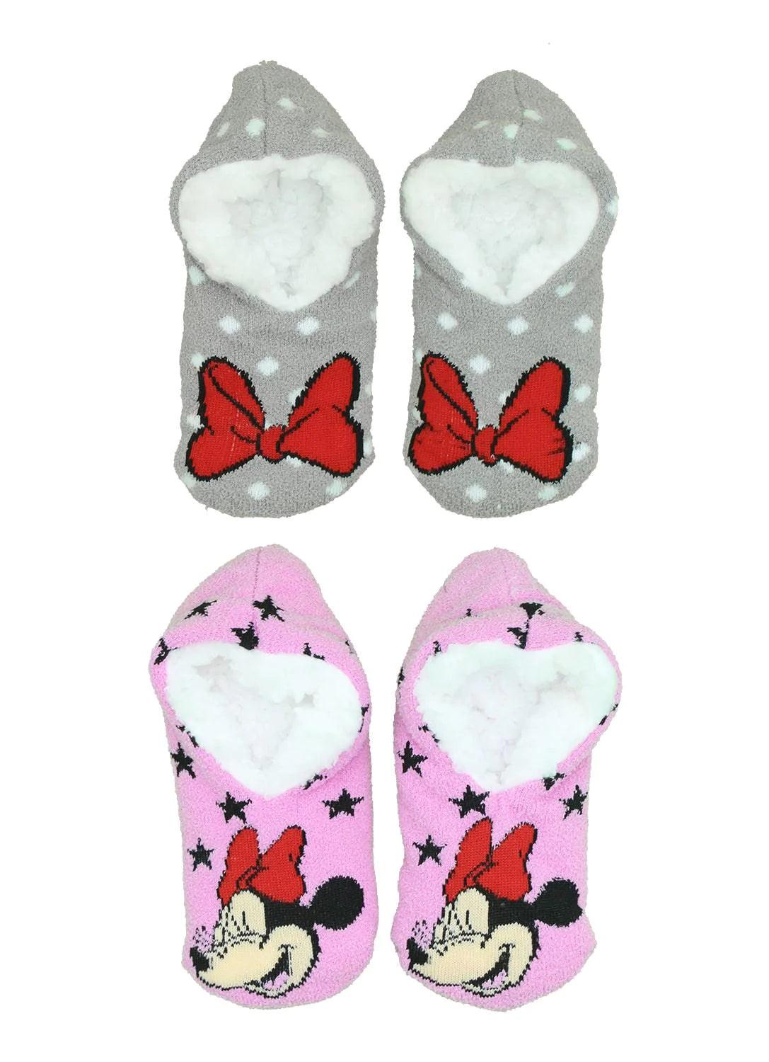 Minnie Mouse Slippers for Girls - Soft & Cozy 2-Pack Socks - Perfect for Disney Themed Sleepovers & Kids' Bedtime Comfort
