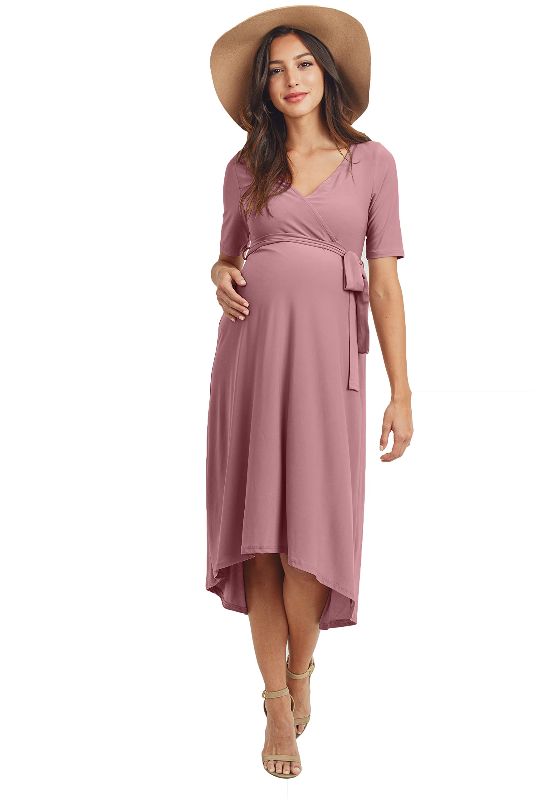 Maternity Wrap Dress for Women - Stretchy Mid-Length Nursing Dress with Adjustable Waist Belt | Perfect for Pregnancy, Nursing & Postpartum Comfort
