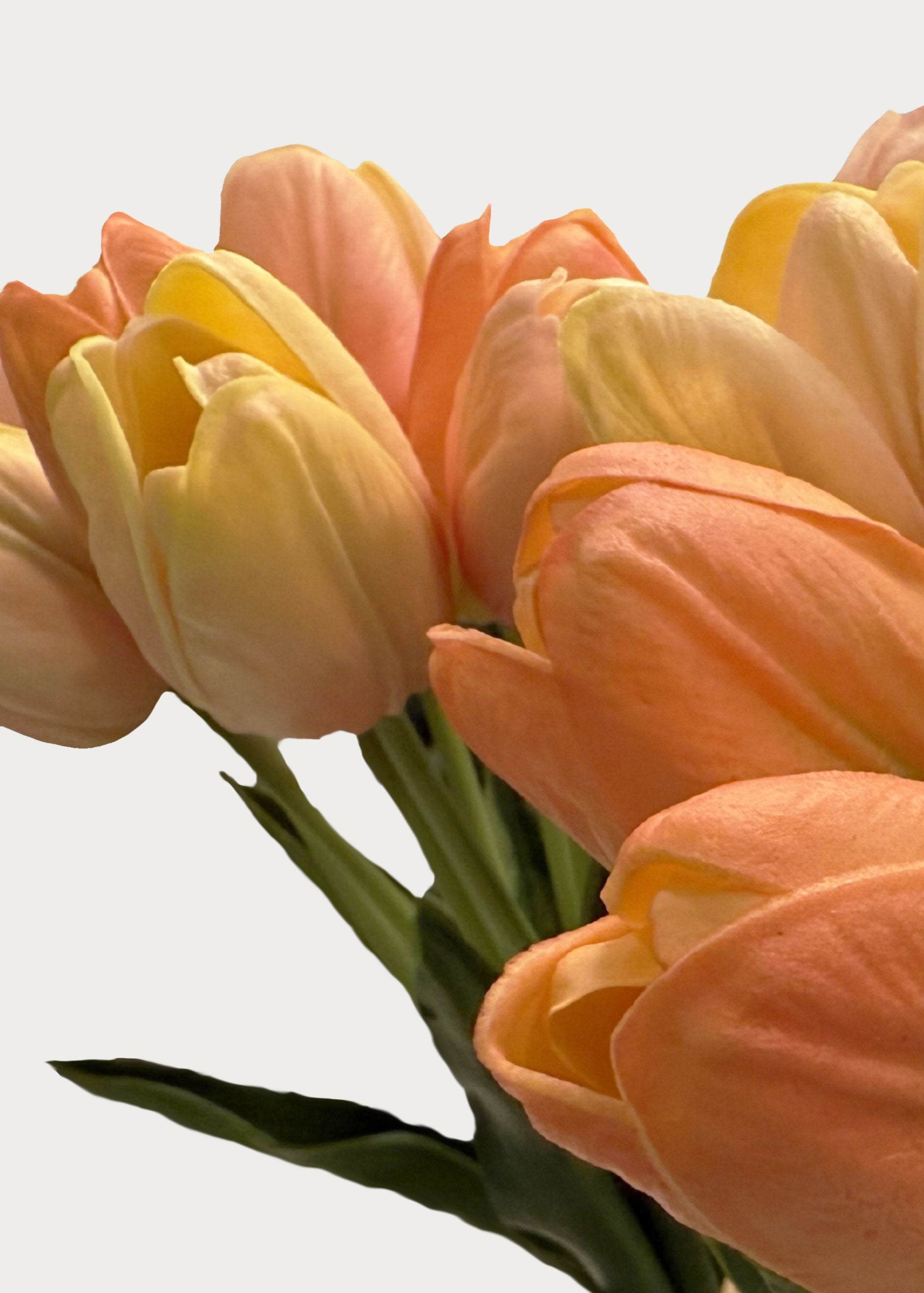 Real Touch Pink & Yellow Tulip Artificial Flowers - Bundle of 9 Stems for Home Decor, Wedding Centerpieces, Office Desk Arrangements