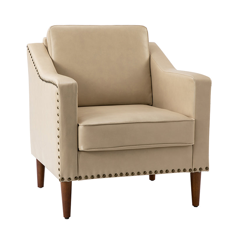 Rafaella Vegan Leather Armchair with Solid Wood Legs - Modern Vegan Leather Lounge Chair with Sturdy Wooden Legs for Living Room, Office, or Reading Nook
