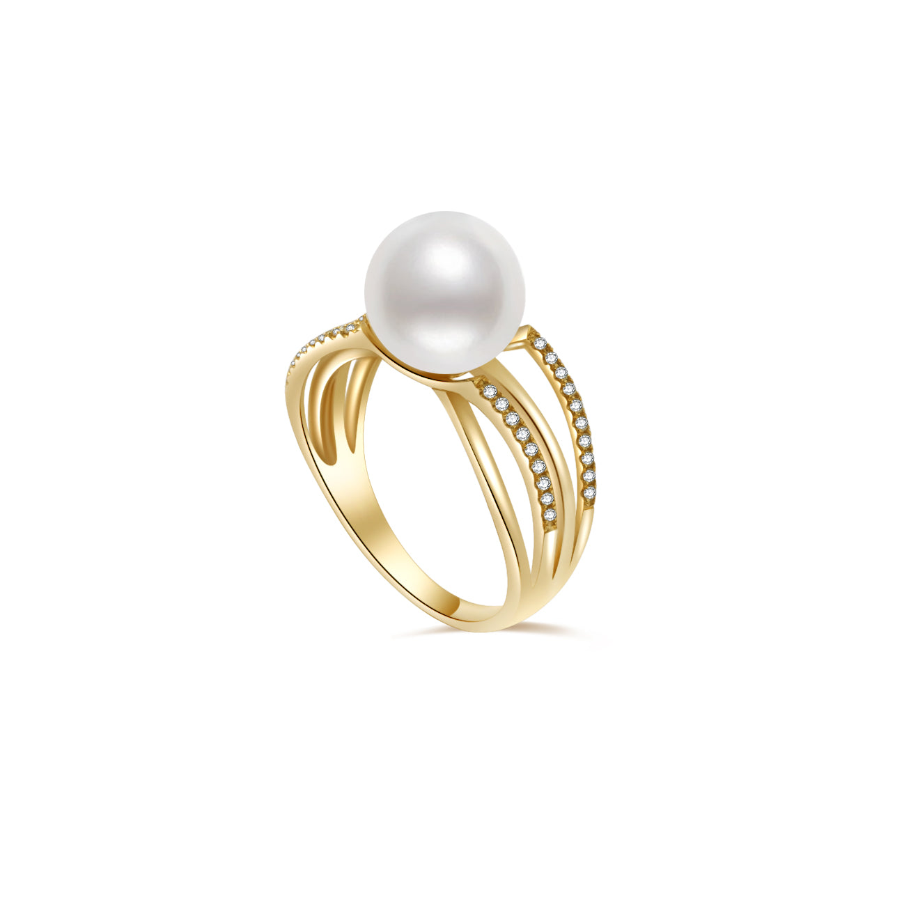 18K Gold Diamond Freshwater Pearl Ring for Women - Elegant Si Dian Jin Design | Perfect for Weddings, Anniversaries & Special Occasions