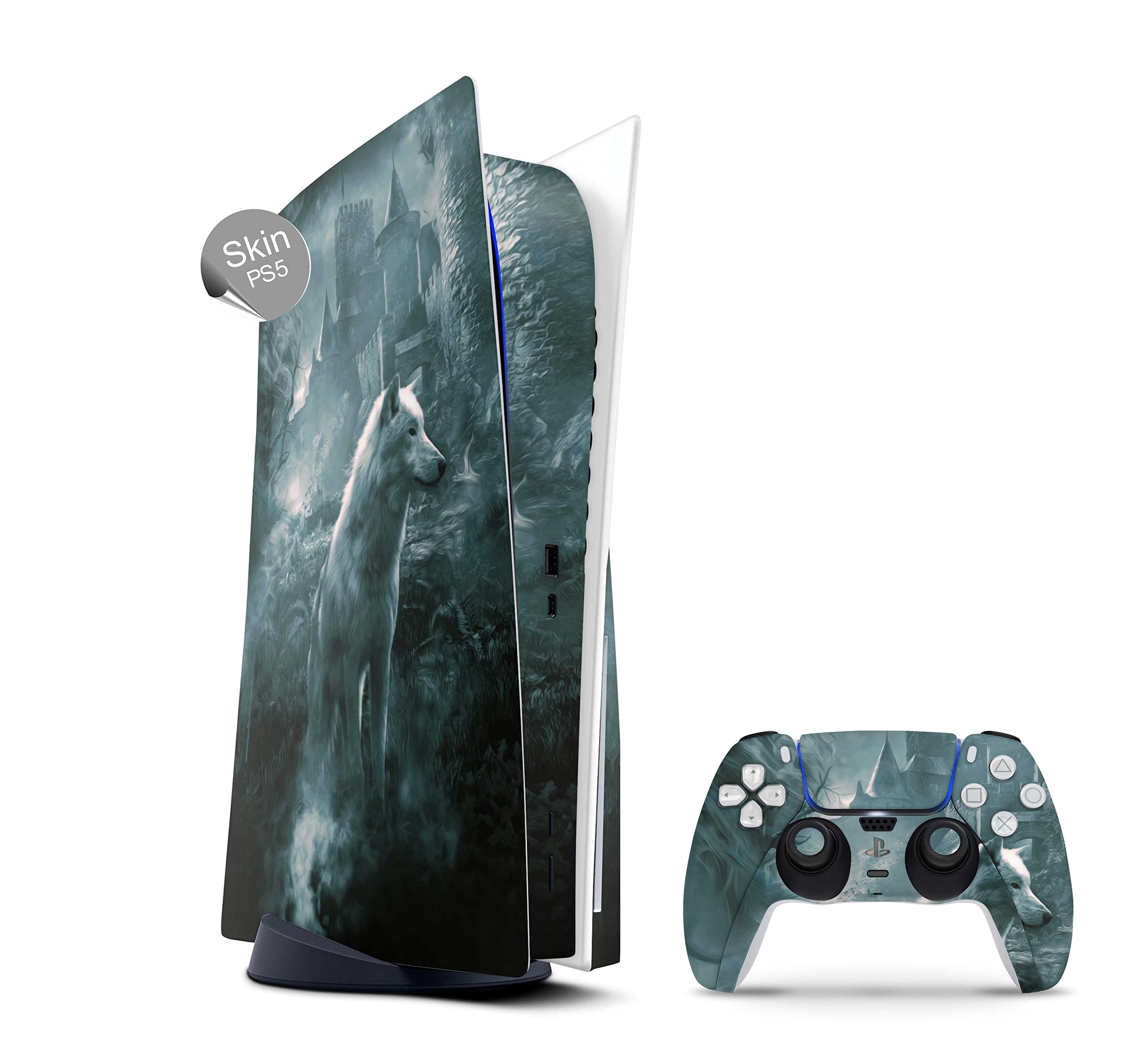 Premium Skins4u Vinyl Sticker Skin for PlayStation 5 Digital Edition - Customizable PS5 Console & Controller Cover with Ghost Wolf Design | Perfect for Gaming Protection & Personalization | Great Gift for Gamers