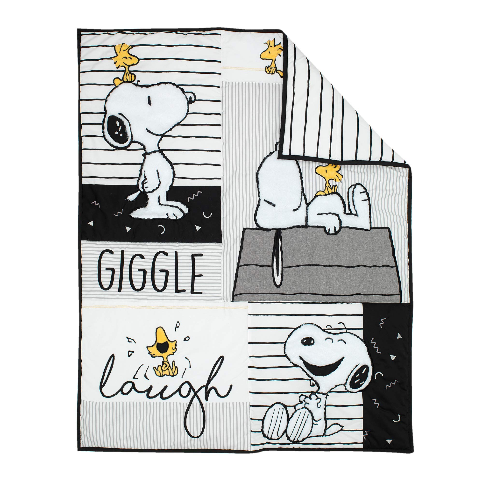 Lambs & Ivy Classic Snoopy 3-Piece Baby Crib Bedding Set - White, Black & Gray - Soft Nursery Bedding for Boys & Girls - Perfect for Baby Showers & Newborn Gifts