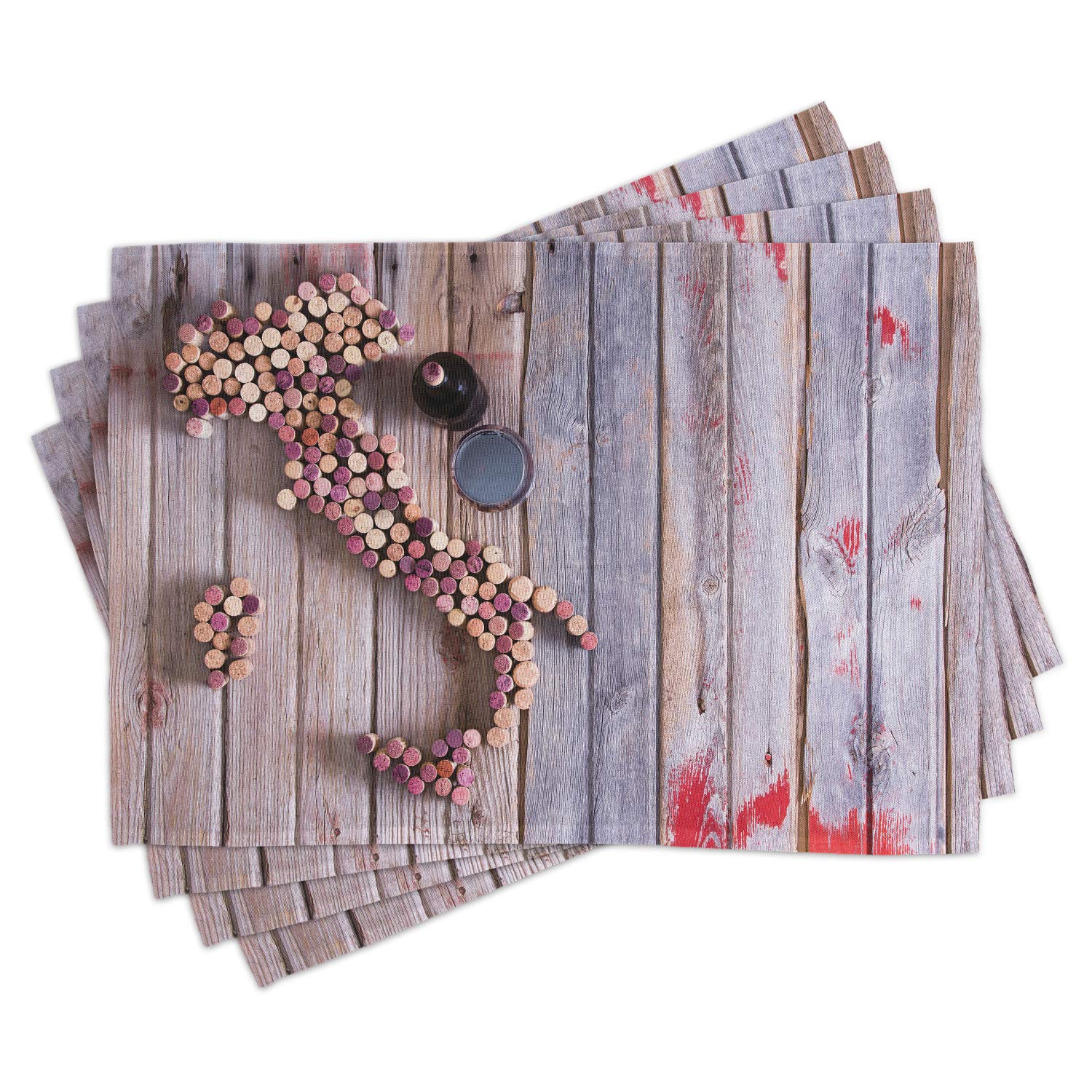 Lunarable Winery Place Mats Set of 4 - Vintage Map of Italy Sardinia Sicily with Old Corks Design on Rustic Wood Table - Washable Fabric Dining Table Placemats (Standard Size, Brown Purple) - Perfect for Italian-Themed Dinners, Wine Tasting Events & Home Decor