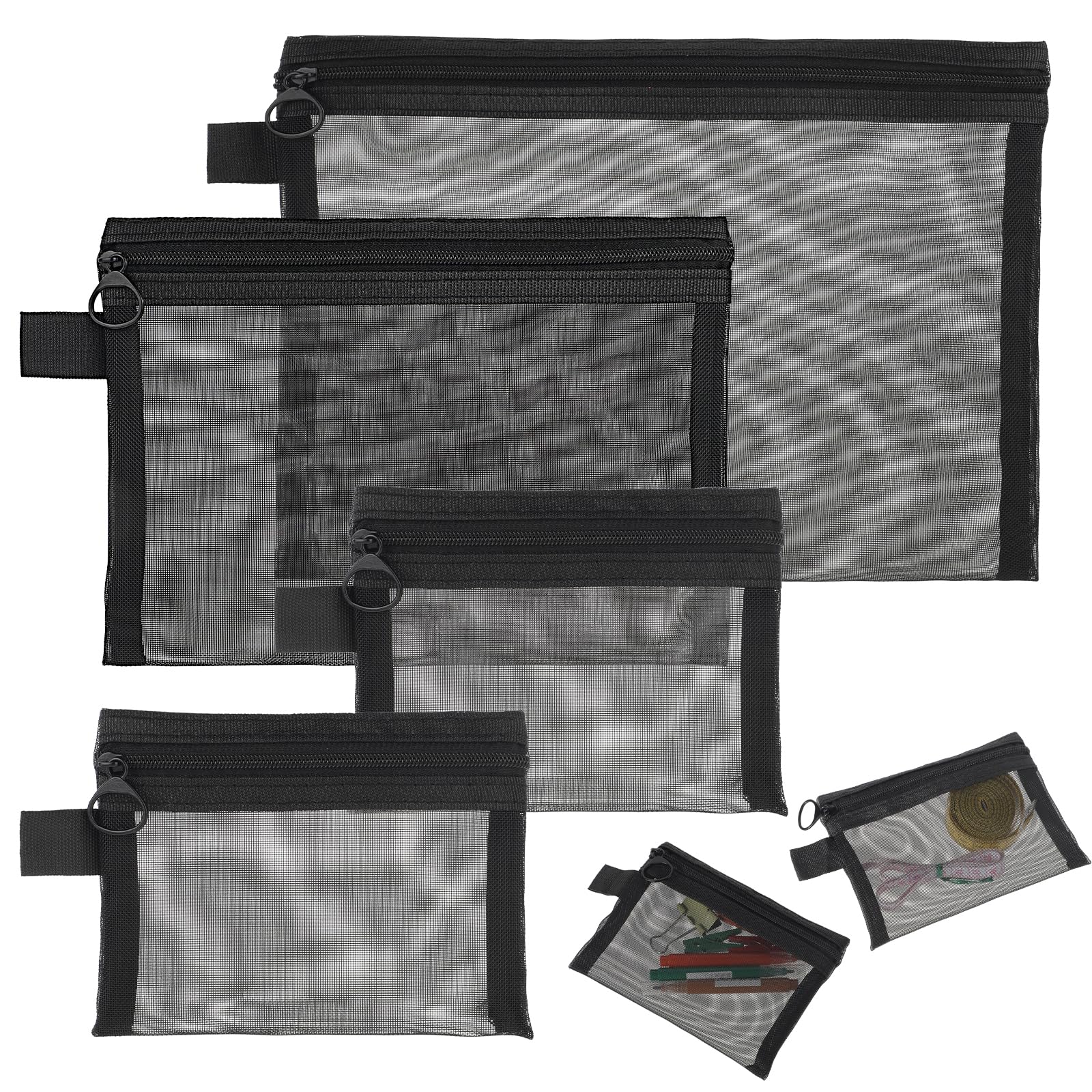 4 Pack Black Mesh Makeup Bags - Travel Cosmetic Organizer for Home & Office