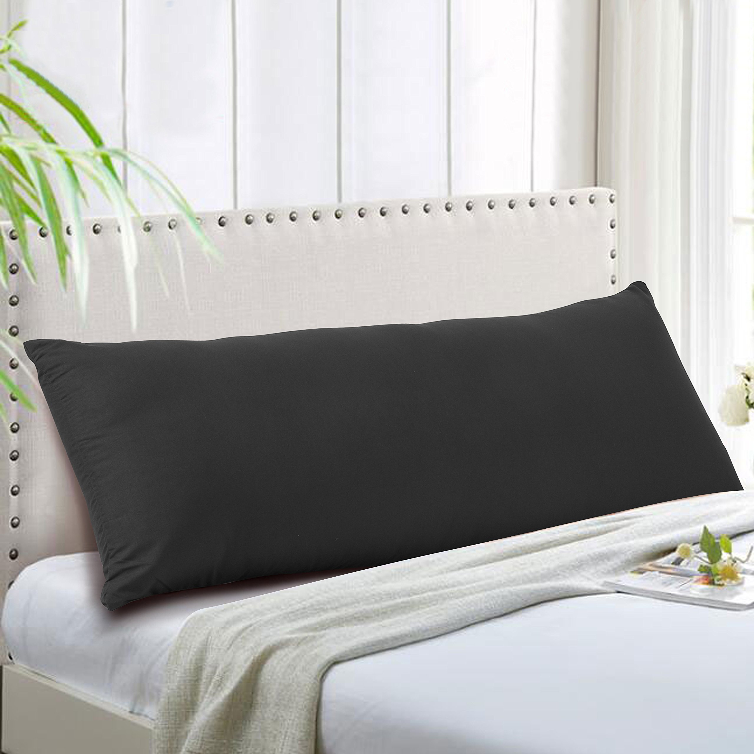 Evolive Ultra Soft Microfiber Body Pillow Cover 21x54 Inches with Hidden Zipper - Black Pillowcase for Adults & Pregnancy Support - Perfect for Bed, Couch & Travel Comfort