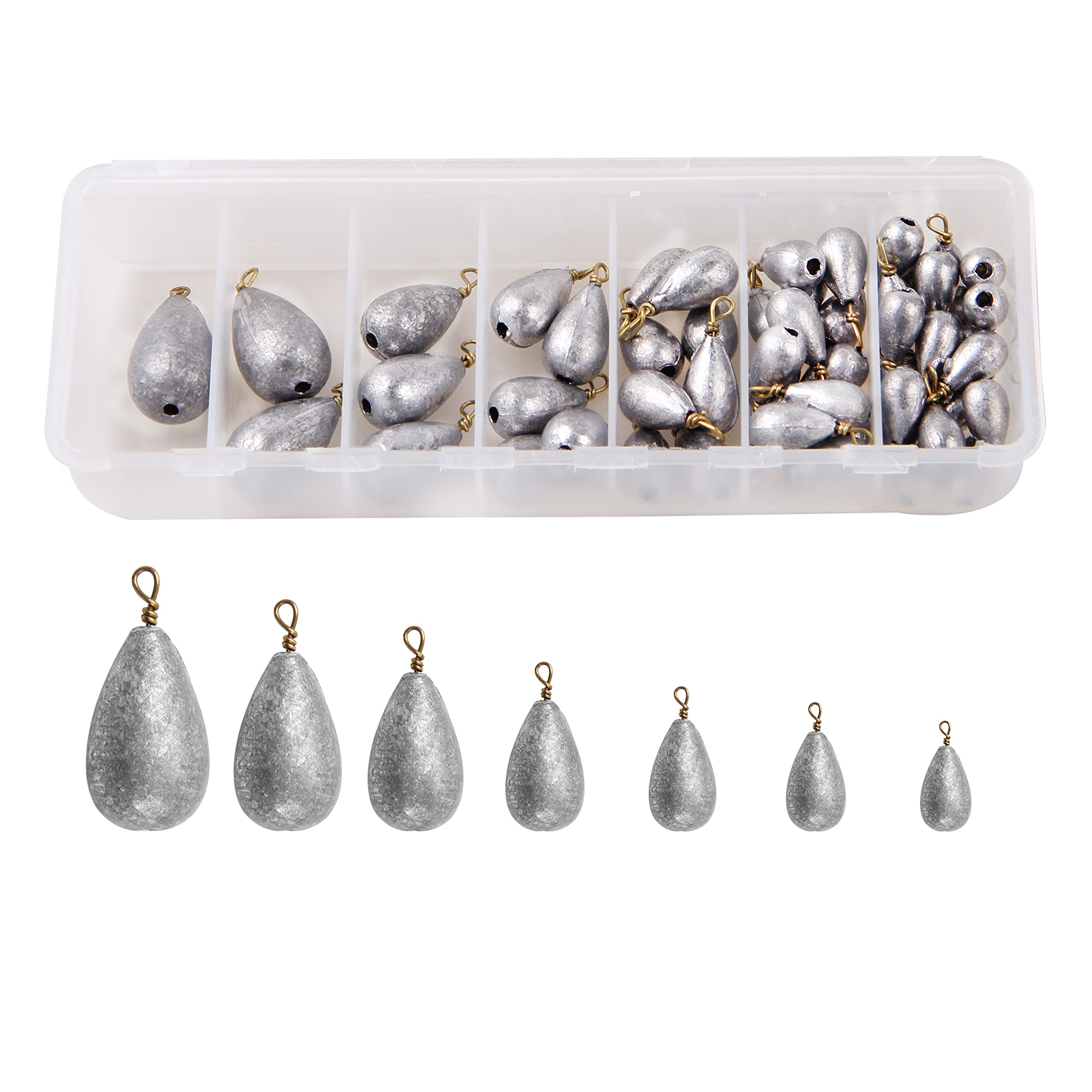 54pcs Bass Casting Sinker Weights Lead Fishing Weight Kit with Brass Swivels - Drop Shot, Bell & Catfish Sinkers for Saltwater & Freshwater Fishing - Perfect for Bass, Trout, and Catfish Angling