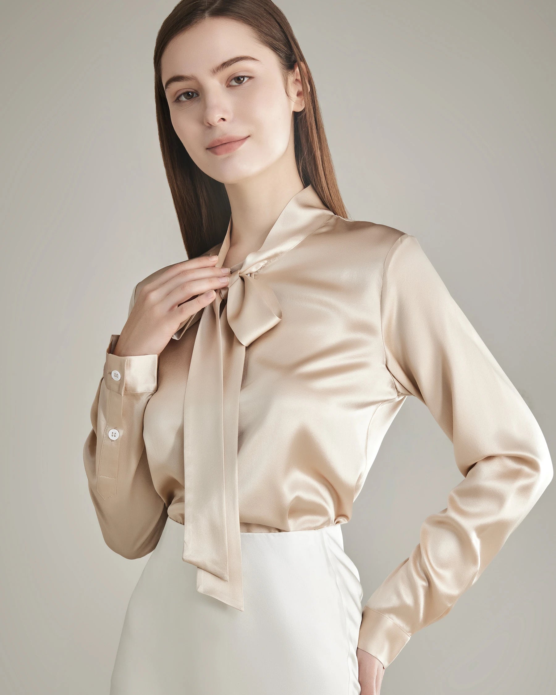 Elegant Silk Bow Tie Blouse for Women - Fashionable & Comfortable Ladies Top for Office, Party & Special Occasions