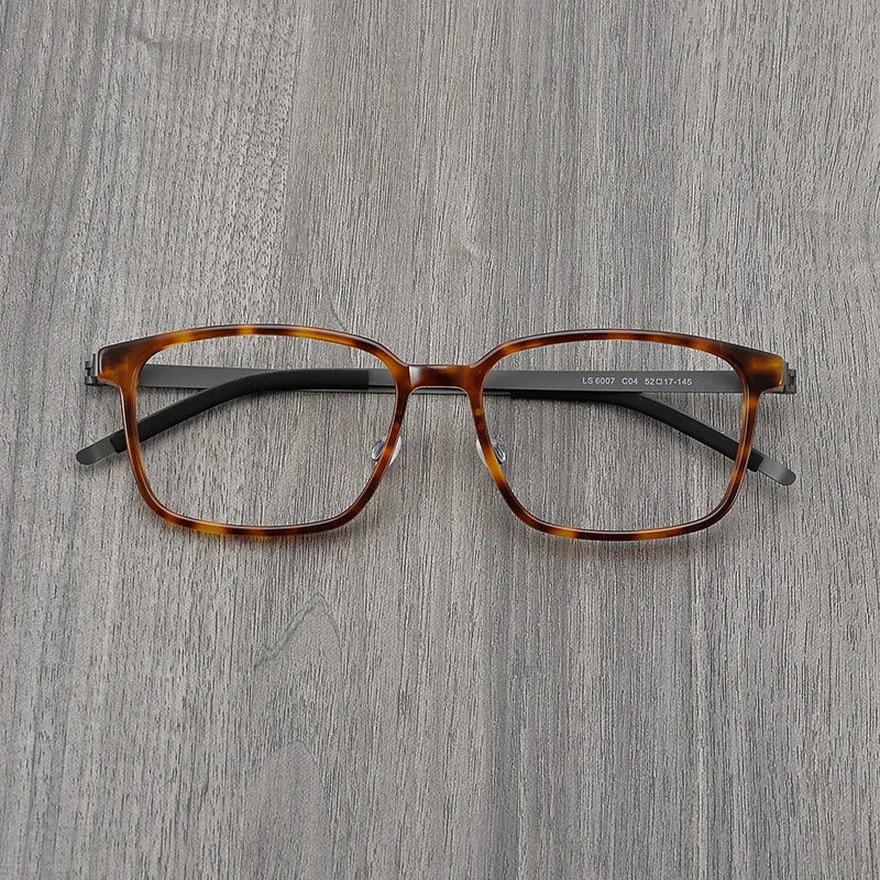 Stylish Black Square Acetate & Titanium Women's Eyeglasses - Lightweight Screwless Full Rim Frame 6007 | Perfect for Work, Reading & Everyday Fashion