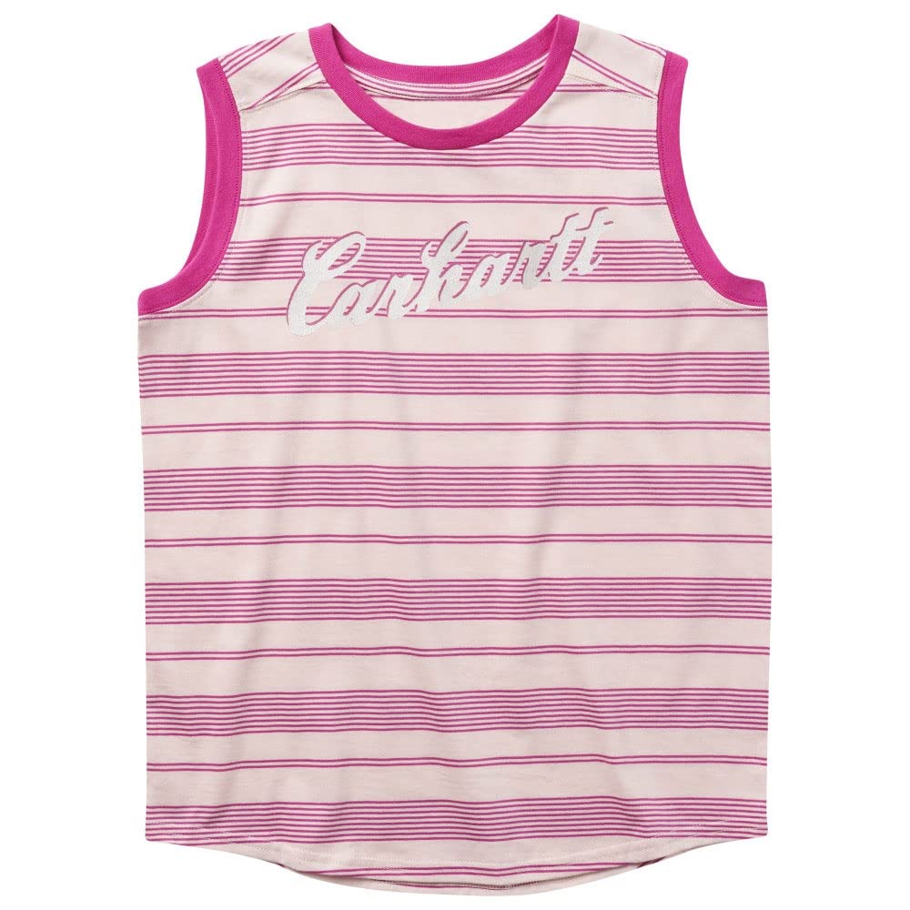Carhartt Girls' Sleeveless Striped Crewneck T-Shirt | Comfortable Cotton Summer Top for Active Play & Outdoor Adventures