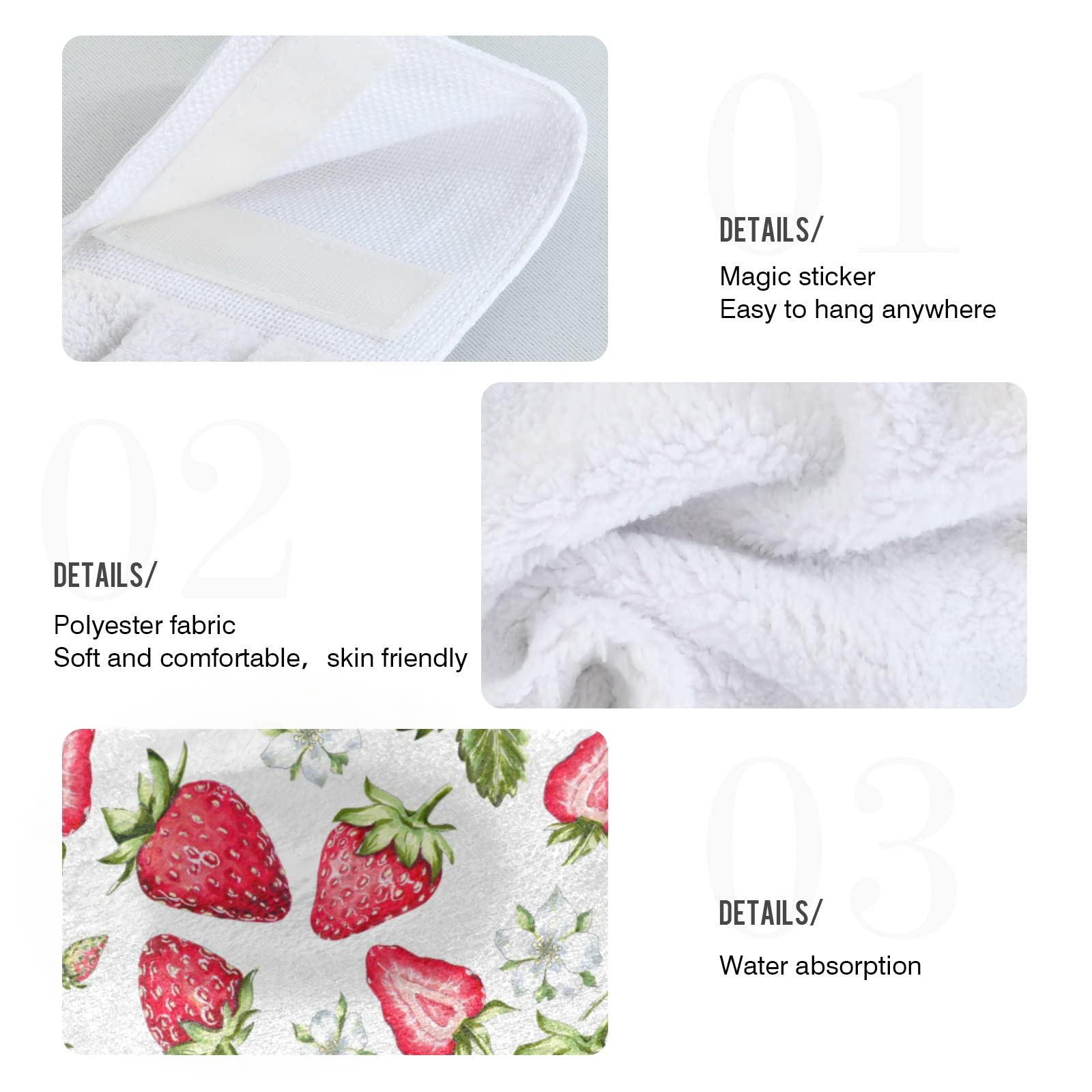 Premium Absorbent Strawberry Kitchen Hanging Towels Set of 2 - 12