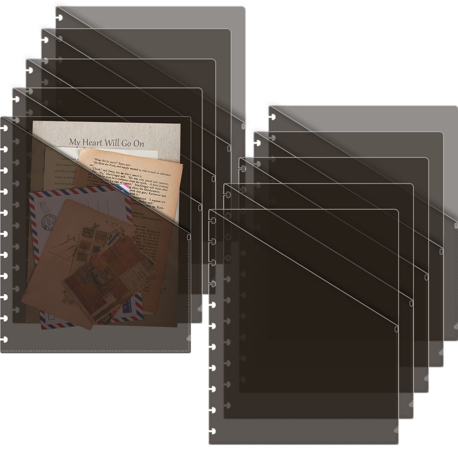 10-Pack Gray Translucent Discbound Dividers with Pockets - Letter Size (9.3 x 11 inch) Binder Index Organizer - Plastic Binder Accessories for Office, School & Home Organization