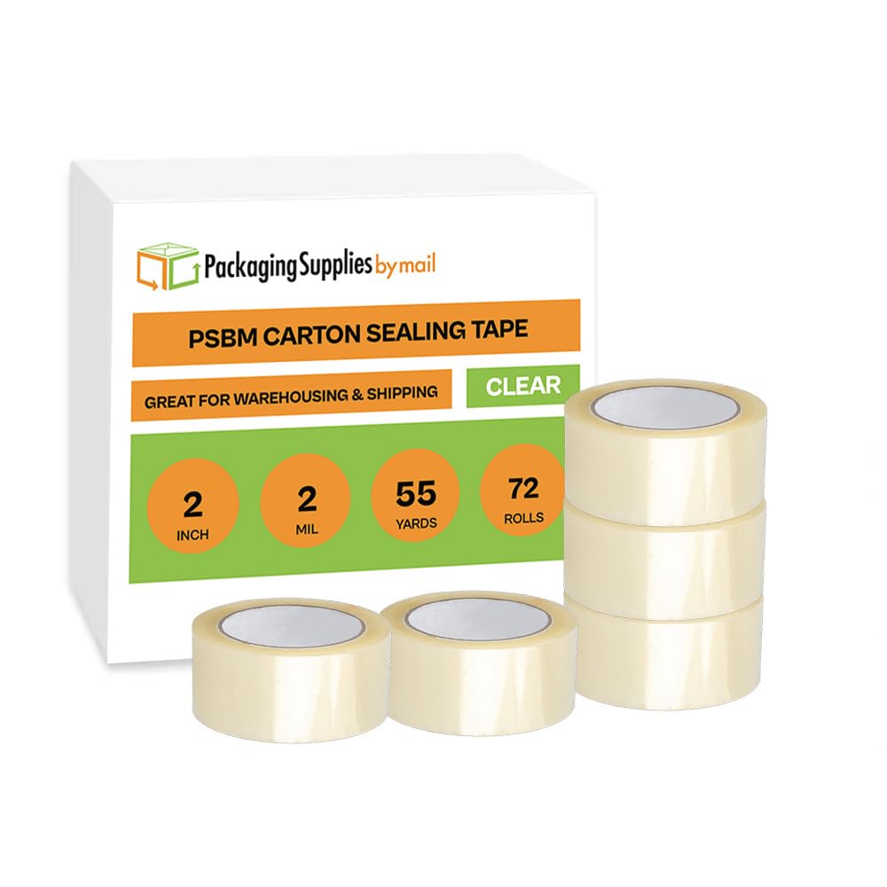 Premium Clear Packing Tape 2 Inch x 55 Yards - 2.0 Mil Thick Shipping Tape Rolls (72 Pack) - Strong Adhesive for Moving Boxes, Package Sealing & Shipping Supplies