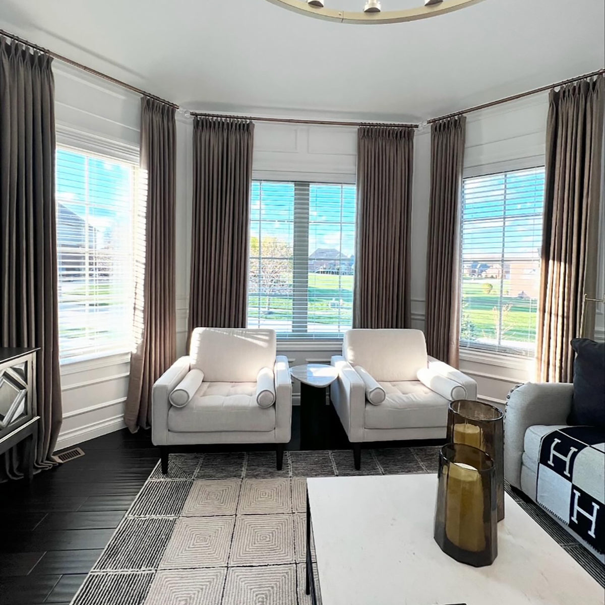 Pinch Pleated Blackout Curtains - 100% Linen Memory Trained Drapes in Natural Grey Beige | Modern Custom Window Treatments for Living Room & Bedroom