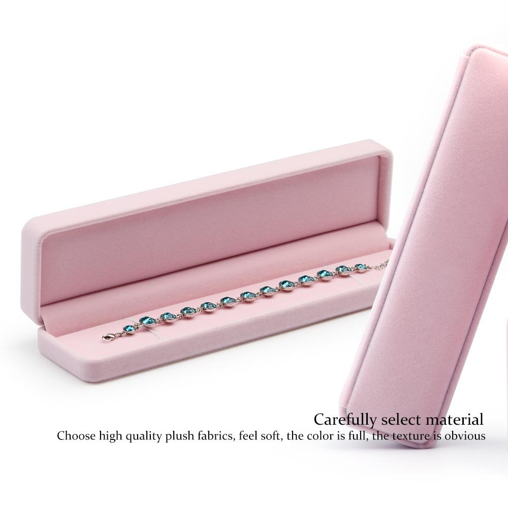Pink Velvet Jewelry Box for Bracelets & Necklaces - Elegant Gift Storage Organizer with Long Chain - Perfect for Travel, Home Decor & Jewelry Display