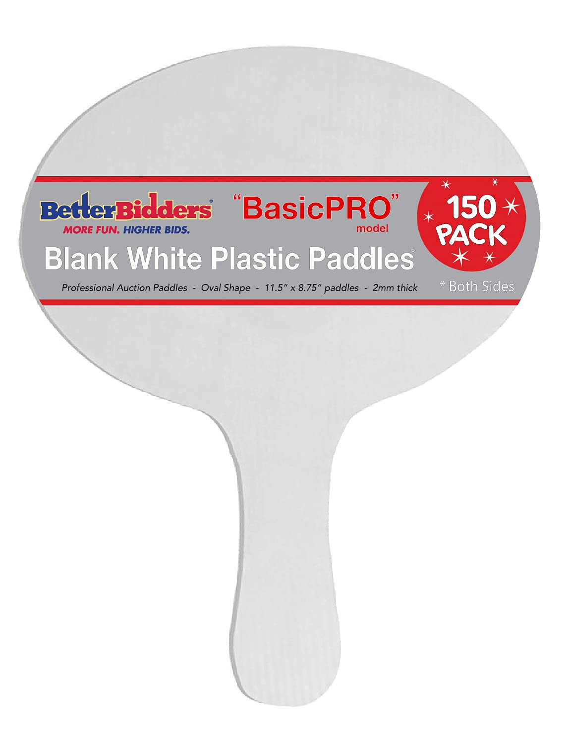 BasicPRO 150-Pack White 2mm Thick Blank Plastic Paddles - Oval Shape for Arts & Crafts, DIY Projects, and School Activities