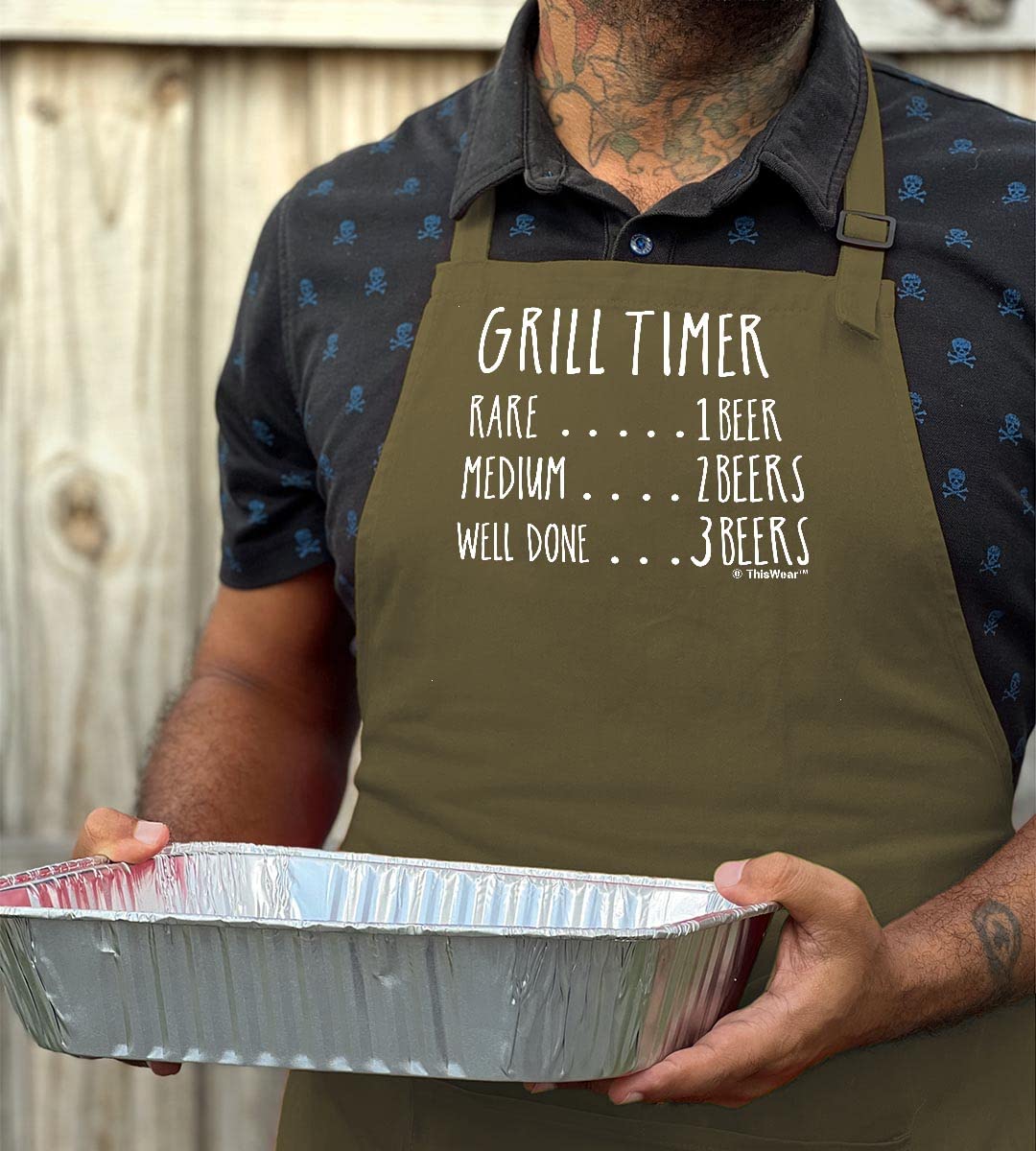 ThisWear Adjustable BBQ Grill Timer Apron with Two Pockets - Perfect for Cooking, Grilling & Outdoor Kitchen Use