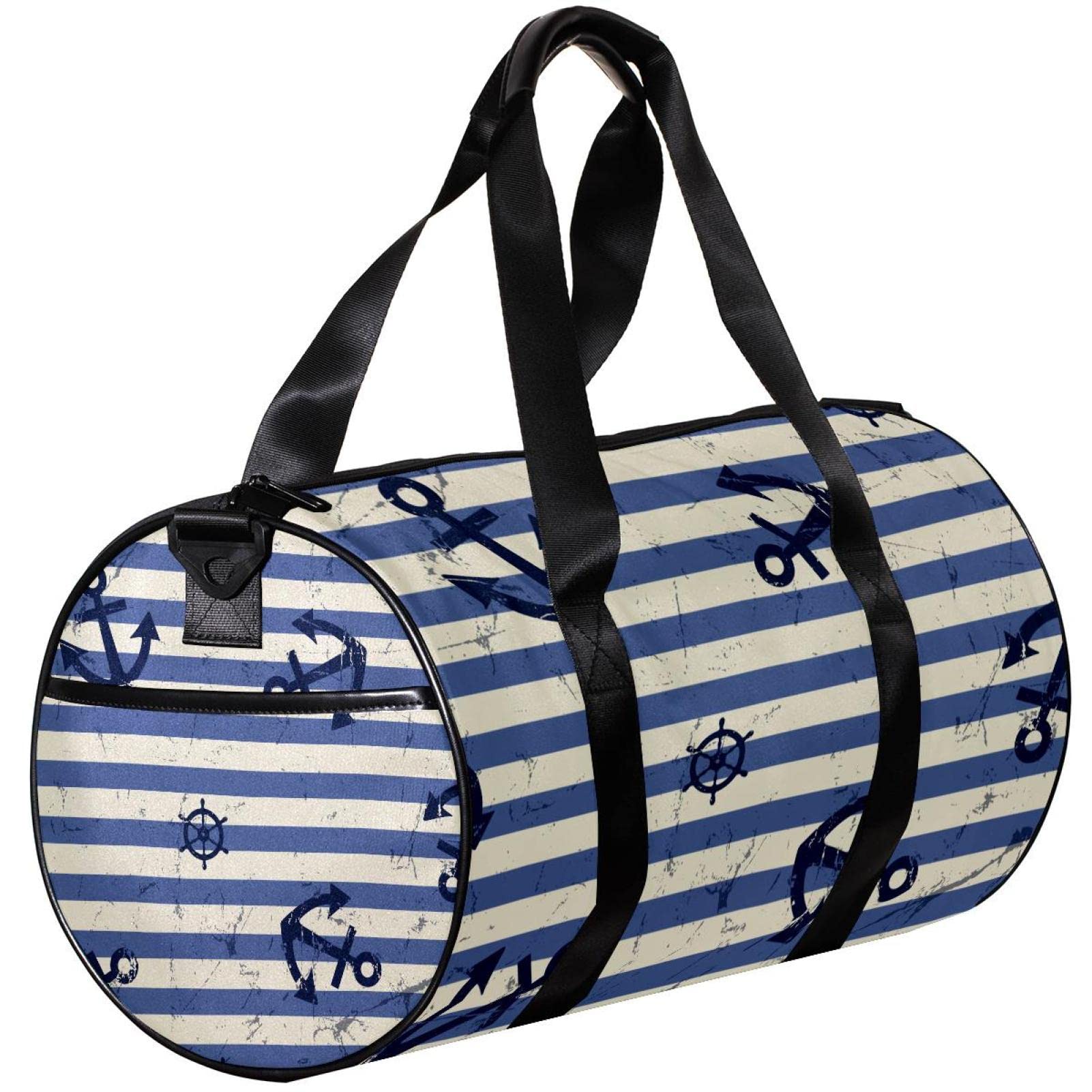 Small Travel Duffel Bag with Anchor Design - Army Blue Stripe Sports Gym Bag & Canvas Luggage for Men & Women | Perfect for Gym, Weekend Getaways & Outdoor Adventures