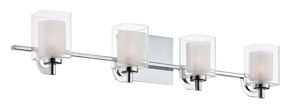4-Light Transitional Extra Large Vanity Light Fixture - Damp Location Approved - Polished Chrome Finish - Bathroom Lighting for Modern Homes - Perfect for Master Bath, Powder Room & Spa-Like Retreats
