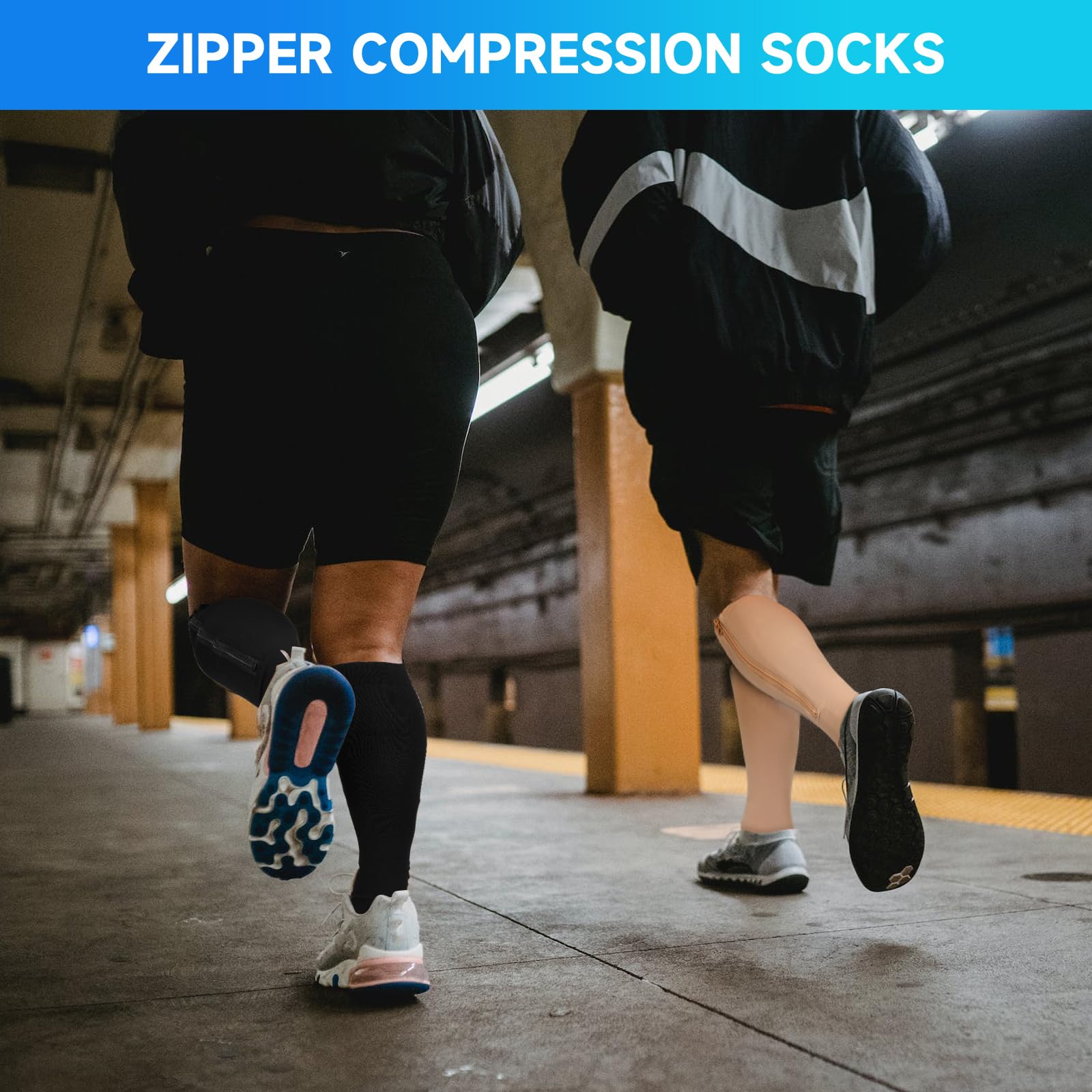 2 Pairs of Zipper Compression Socks for Women & Men - Medical Grade Support Stockings for Circulation, Travel & Recovery - Perfect for Nurses, Athletes & Long Flights