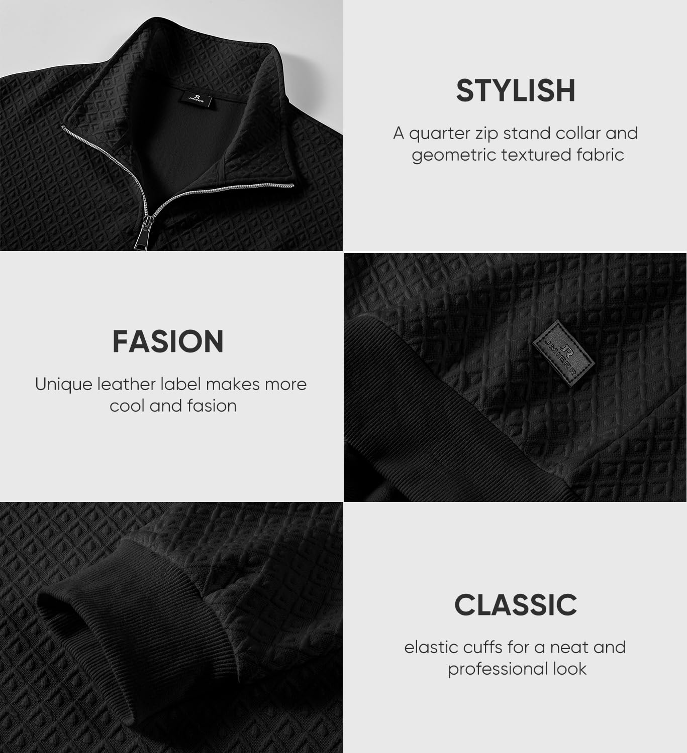 JMIERR Men's Quarter Zip Waffle Knit Sweatshirt - Long Sleeve Casual Pullover with Geometric Texture | Solid Color Polo Style for Outdoor Activities & Office Wear