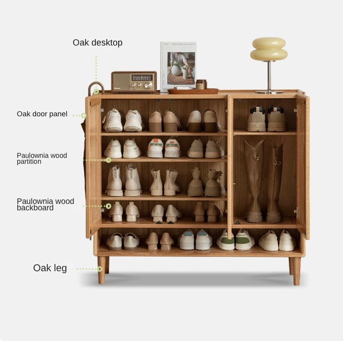 Solid Oak Wood Shoe Storage Cabinet with Bench - Entryway Shoe Organizer for Hallway, Living Room & Bedroom - Perfect for Changing Shoes & Organizing Footwear
