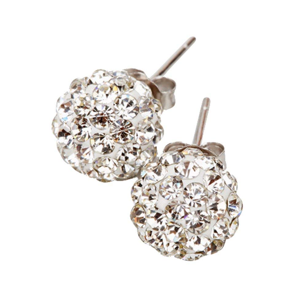 QZH 1 Pair of 8mm Crystal Ball Stud Earrings for Women - Sterling Silver Jewelry, Hypoallergenic Earrings for Daily Wear, Gift for Her, Perfect for Parties, Work & Special Occasions