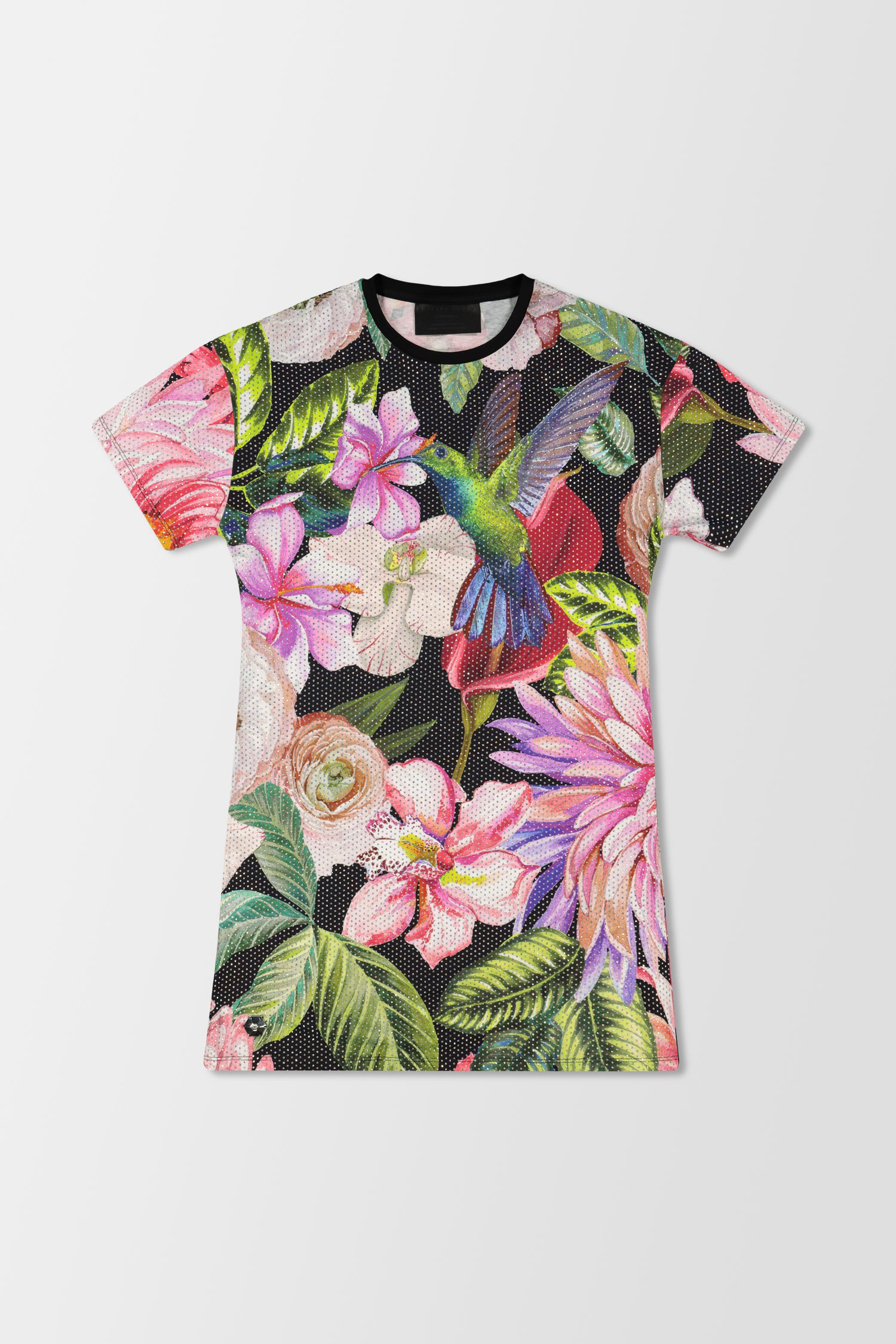 Philipp Plein Black Floral Print T-Shirt Dress for Women - Stylish & Comfortable Casual Wear for Outings, Parties & Everyday Fashion