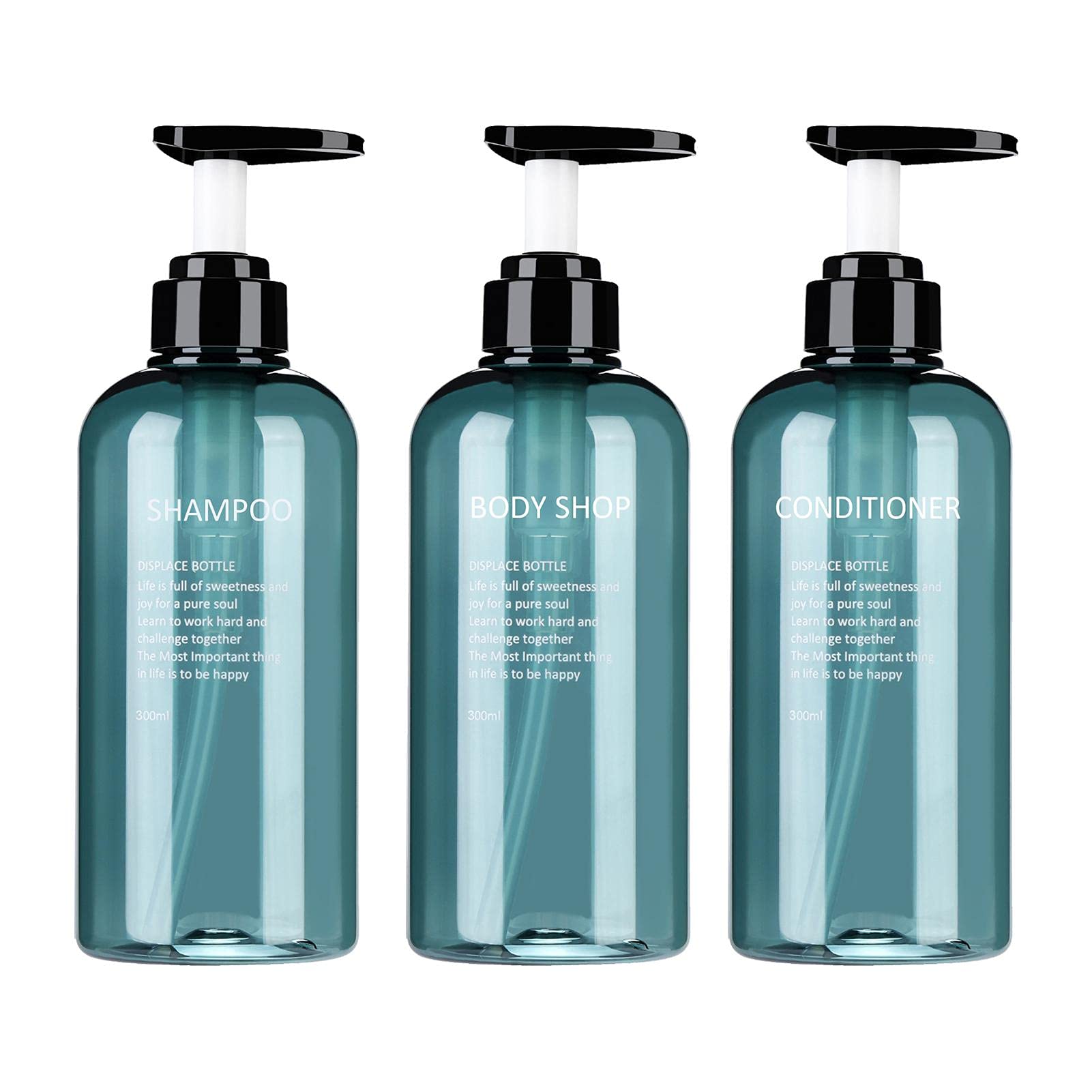 3PCS Refillable Plastic Pump Bottles - 500ML/300ML Empty Round Lotion Dispenser Containers for Shampoo, Conditioner & Body Wash | Reusable Toiletry Bottles for Travel, Gym & Home Use
