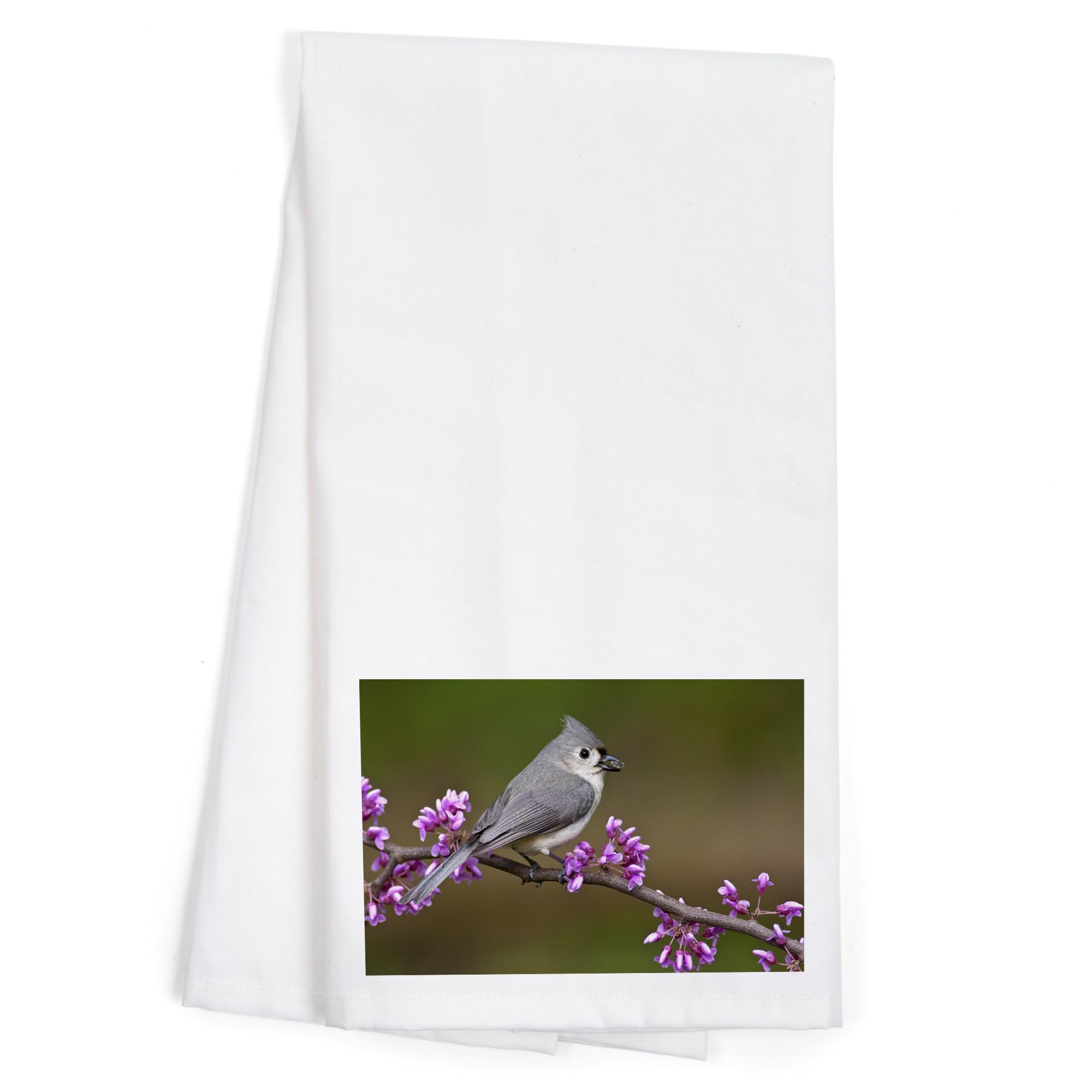 Lantern Press Tufted Titmouse Sitting on Branch - 100% Cotton Tea Towel & Decorative Hand Towel for Kitchen, Bathroom & Home Decor | Perfect for Dish Drying, Gift Giving & Farmhouse Style Decor