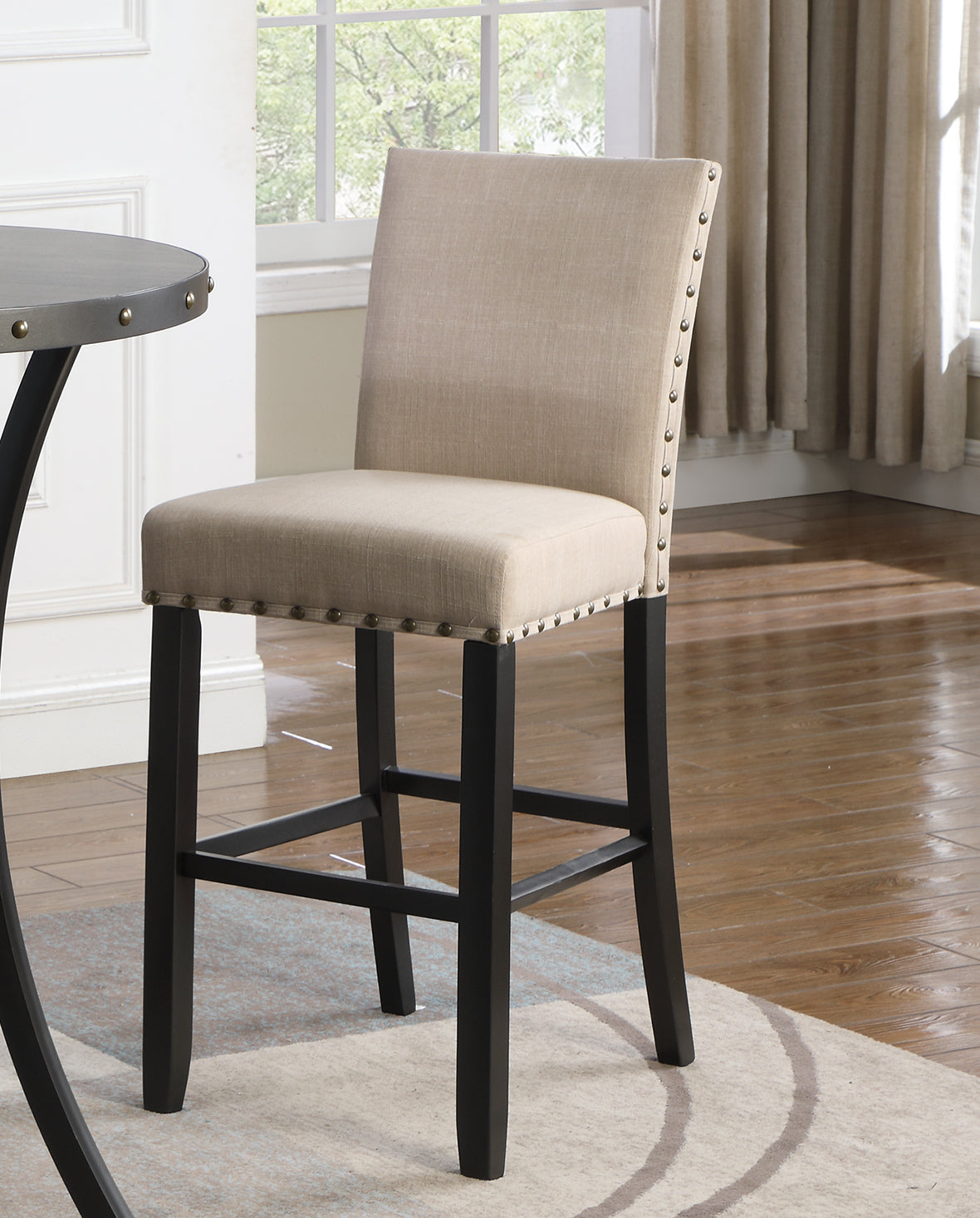 Roundhill Furniture Biony Fabric Bar Stools with Nailhead Trim, Set of 2, Tan - Perfect for Kitchen Islands, Breakfast Bars & Home Decor