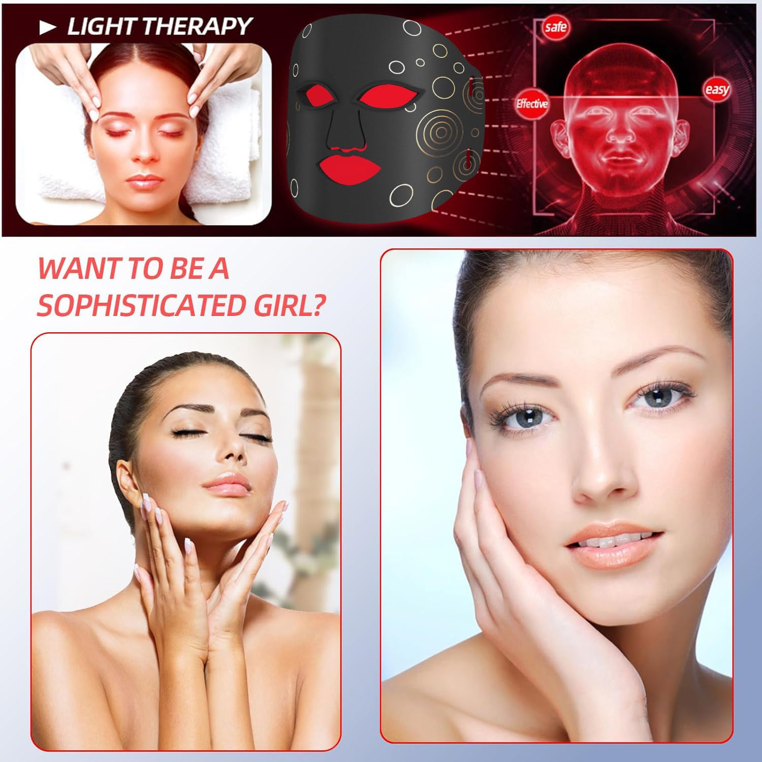 LED Facial Mask Light Therapy Device - Blue & Red Light for Acne, Wrinkles & Skin Rejuvenation | Remote Control | FSA/HSA Eligible | Perfect for At-Home Spa & Skincare Routine