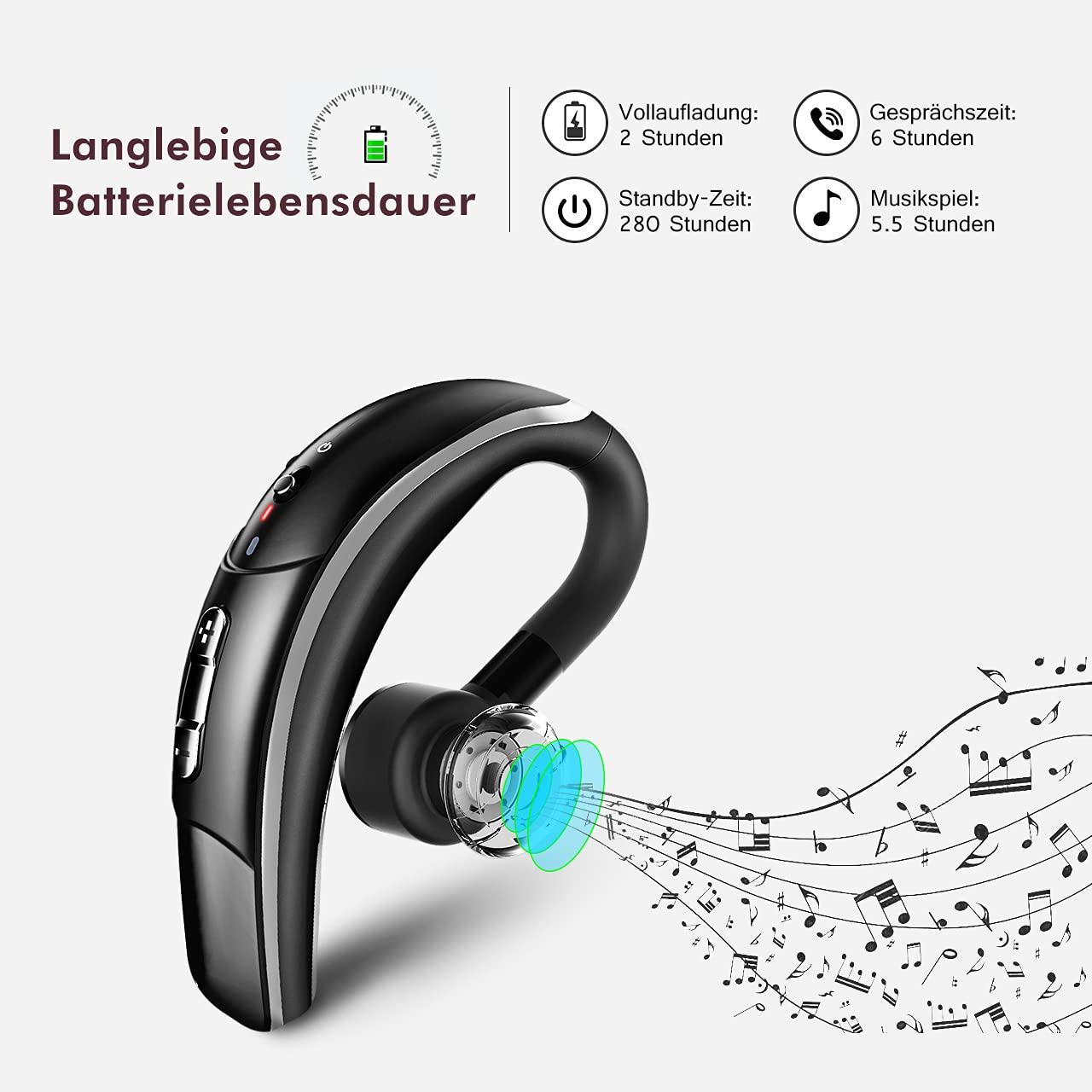 Premium Bluetooth 4.1 Wireless Car Headset with Noise-Canceling Mic & CVC 6.0 Technology - 280H Battery Life for Long Calls - Ideal for Office Work, Driving & Remote Meetings (Silver)