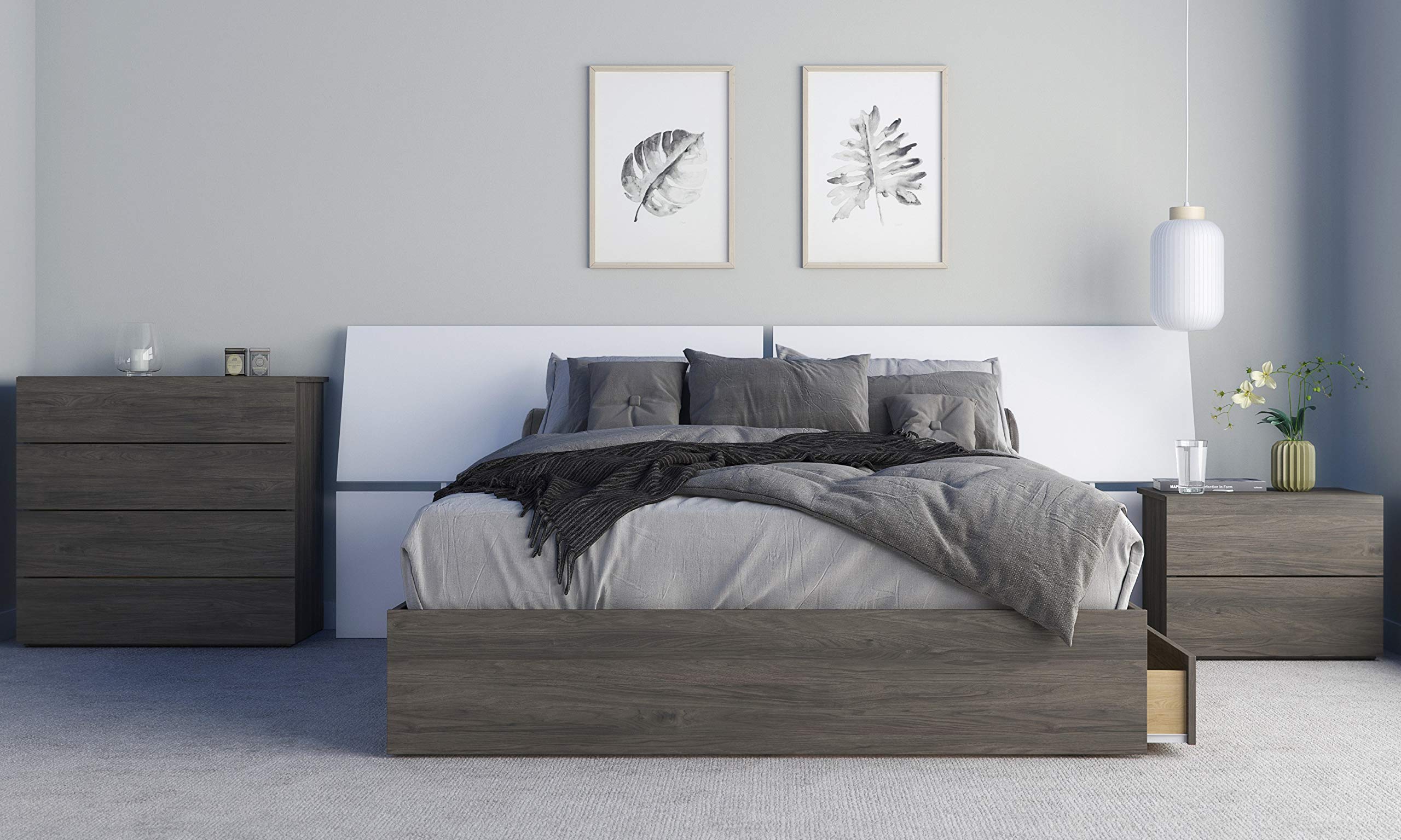Stylish Nexera Scenario 4-Piece Queen Size Bedroom Set in Bark Grey & White - Perfect for Modern Master Bedrooms & Guest Rooms