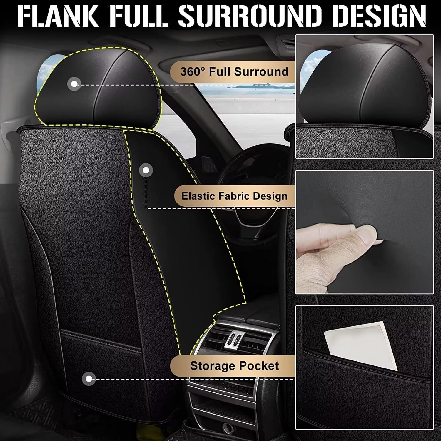 TTX LIGHTING Waterproof Faux Leather Car Seat Covers Full Set (5 Seats) - Compatible with Mitsubishi Lancer 2012-2017 Models | Airbag Safe | Black | Perfect for Daily Commuting, Road Trips & Protecting Your Car Seats