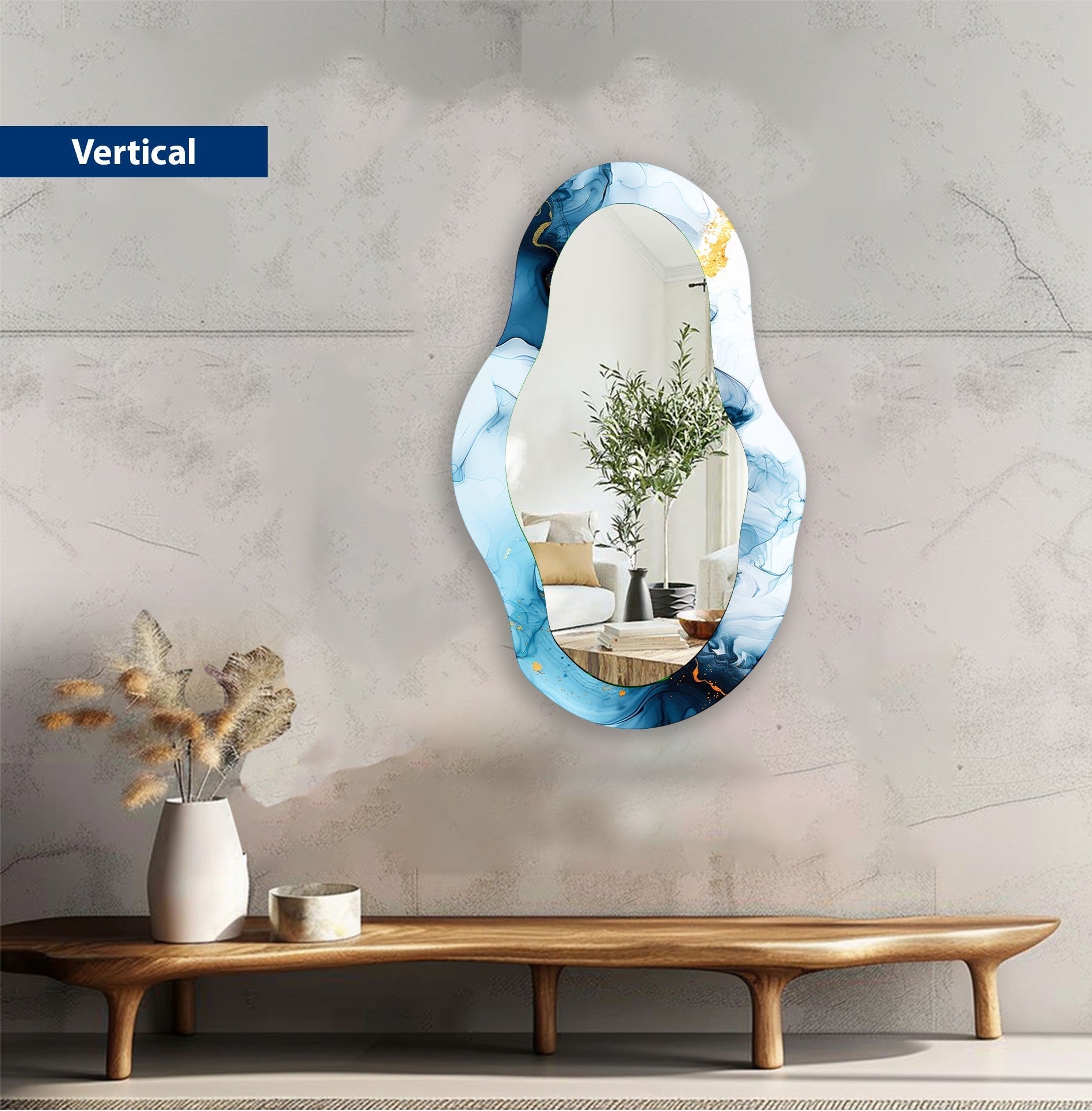 Stylish Blue Entryway Mirror - Full-Length Wall Hanging Decor for Hallway & Foyer - Perfect for Home Decor, Outfit Checks & Space Illusion