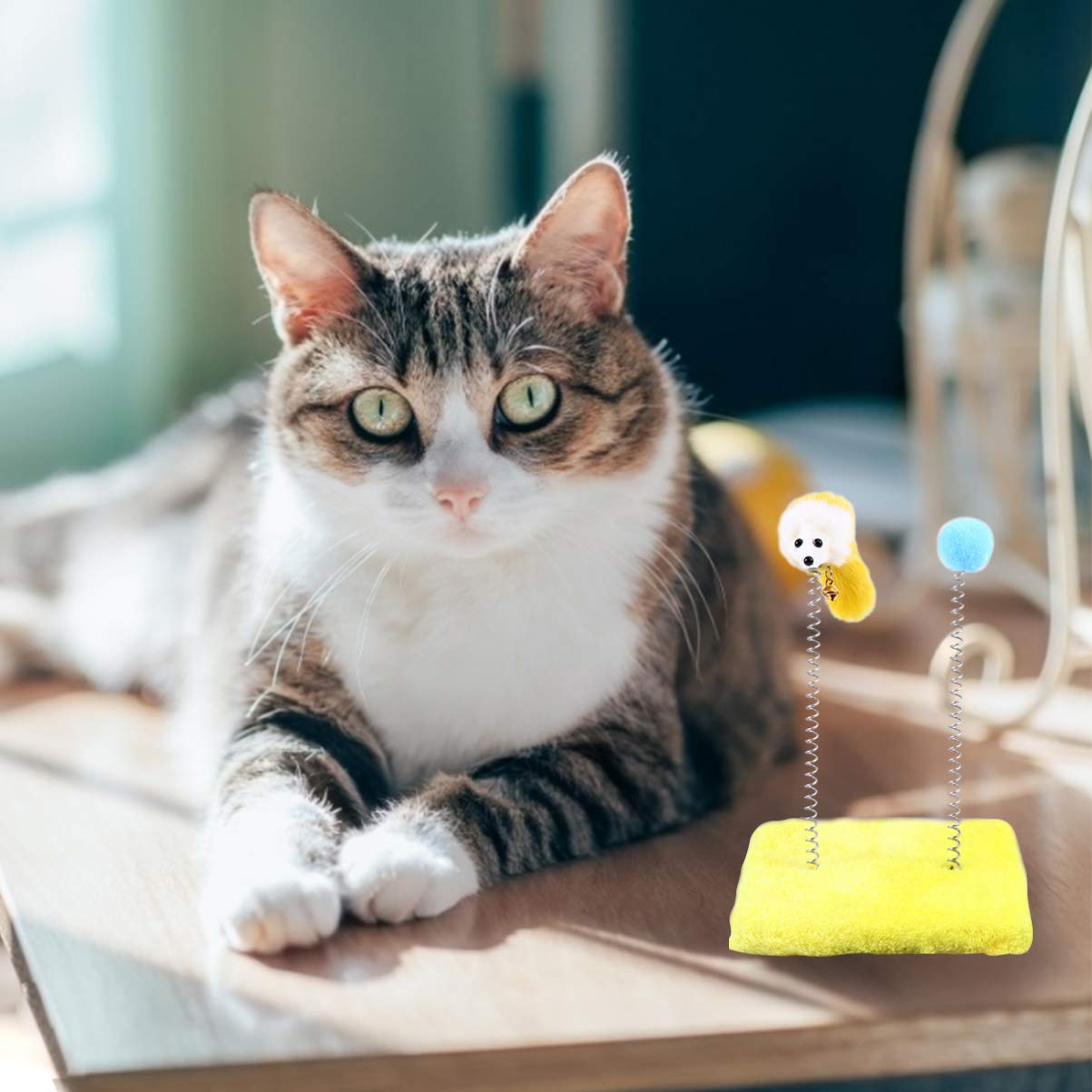 Balacoo Interactive Cat Toy Set - 1PC Plush Teaser Rod, Scratching & Spiral Spring Toy for Kittens - Fun Climbing & Playtime for Indoor Cats - Perfect for Play, Exercise & Bonding with Your Feline Friend