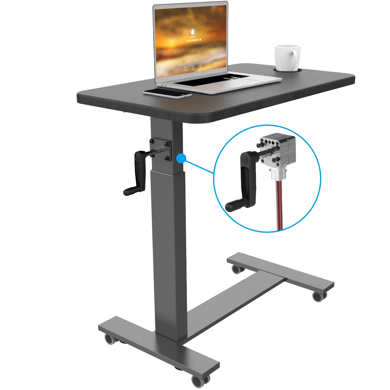 Adjustable Overbed Table with Wheels - Mobile Standing Desk & Laptop Table for Home, Hospital & Office Use - Perfect for Patients, Students & Remote Workers