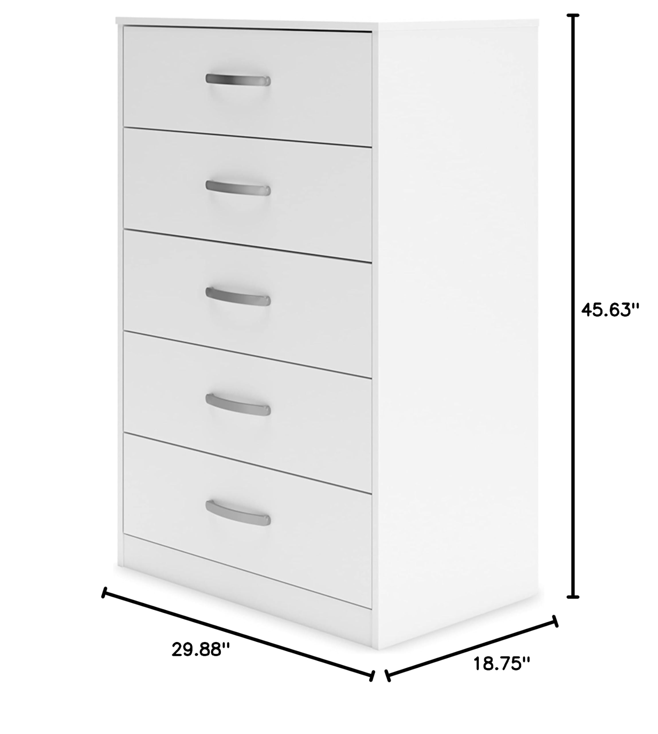 Signature Design by Ashley Flannia 5-Drawer Dresser - White Wooden Chest with Dovetail Construction & Safety Stop - Perfect for Bedroom, Nursery or Closet Storage Organization