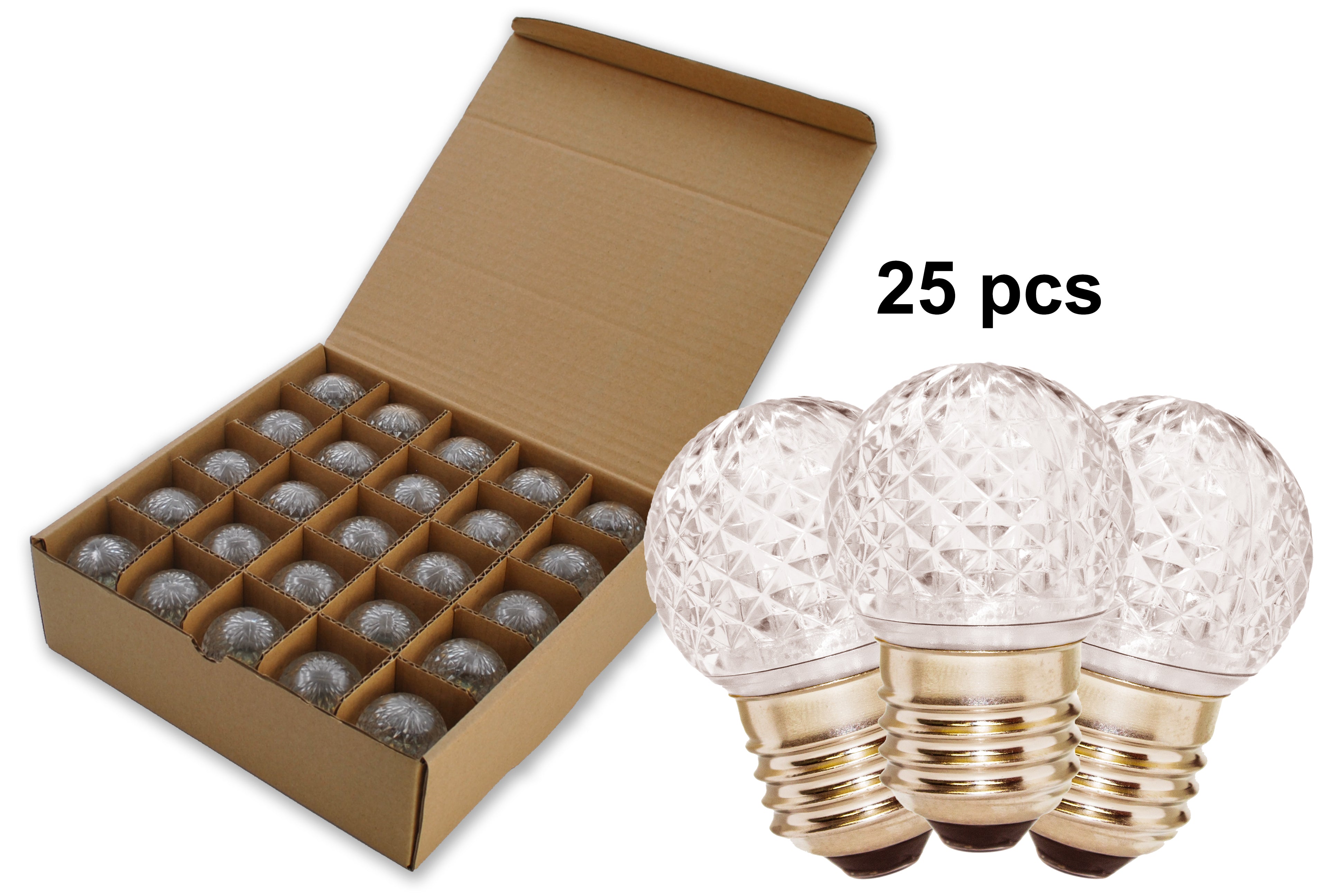 25 Pack G40 SMD Warm White LED Light Bulbs, E26 Base, 2700K Soft White, Energy Efficient Commercial Retrofit Bulbs for Home, Office, Restaurant, and Retail Lighting