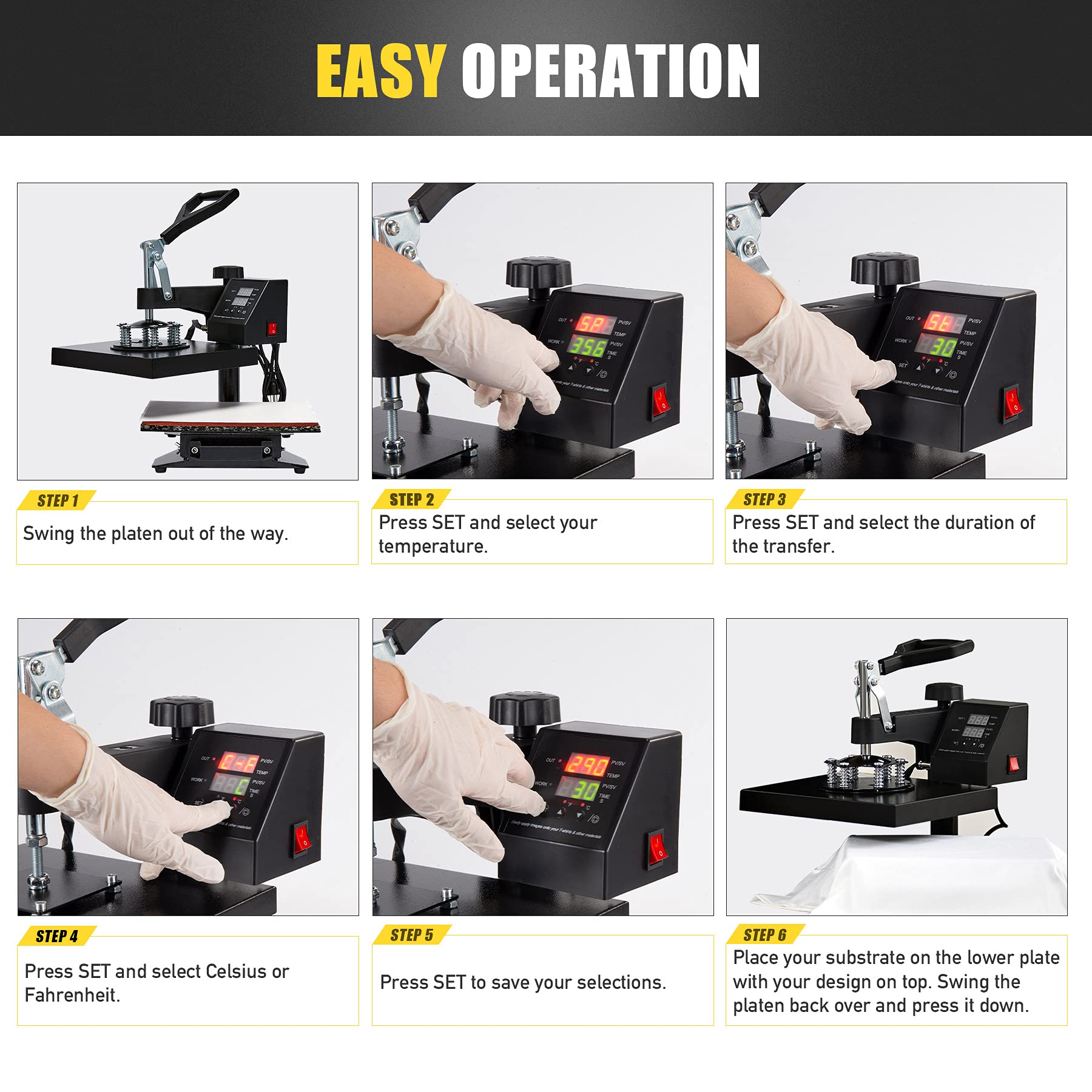 LETRA 12x10 Inch 8-in-1 Heat Press Machine - 360° Multifunctional Industrial T-Shirt Press for Mugs, Hats, Plates & Caps | Perfect for DIY Custom Apparel, Sublimation Printing & Small Business Use