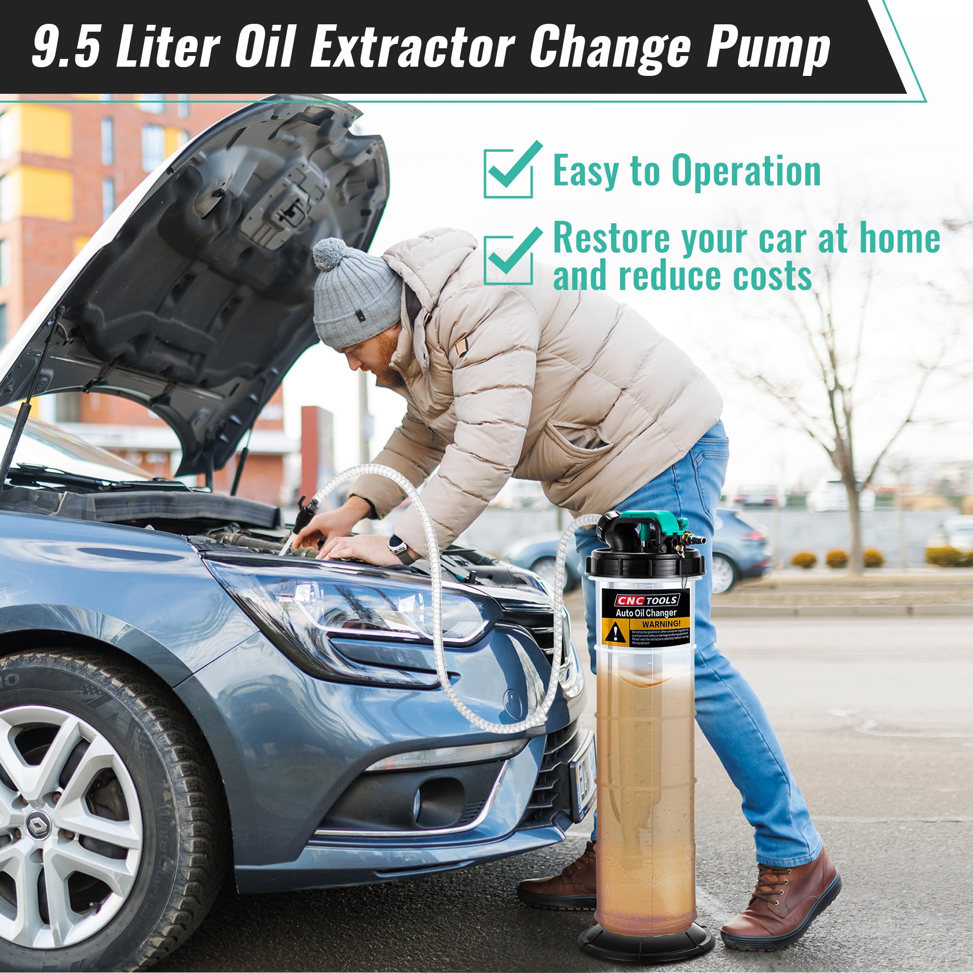 2.5 Gallon/9.5L Manual Pneumatic Oil Fluid Extractor Pump - Automotive Oil Changer & Brake Bleeder Kit with 5 Hoses for Cars, SUVs, Trucks, Yachts - Perfect for DIY Oil Changes & Brake Maintenance