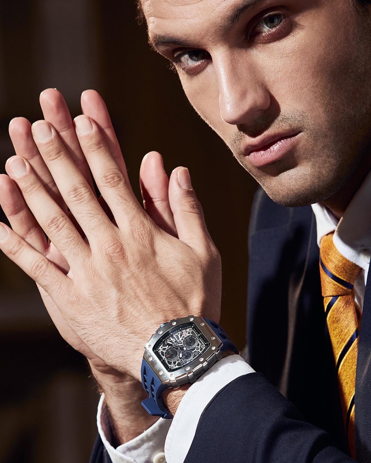 TSAR BOMBA Luxury Men's Tonneau Watch - Waterproof 50M Analog Chronograph with Date Calendar - Business Dress Watch for Men - Large Square Face Diver Wristwatch - Perfect for Office, Formal Events & Water Activities